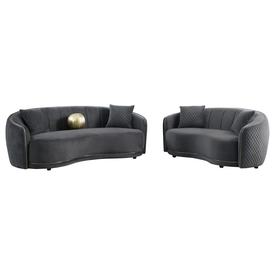 Brookside - Velvet Upholstered Curved Sofa - Dark Gray - Image 13
