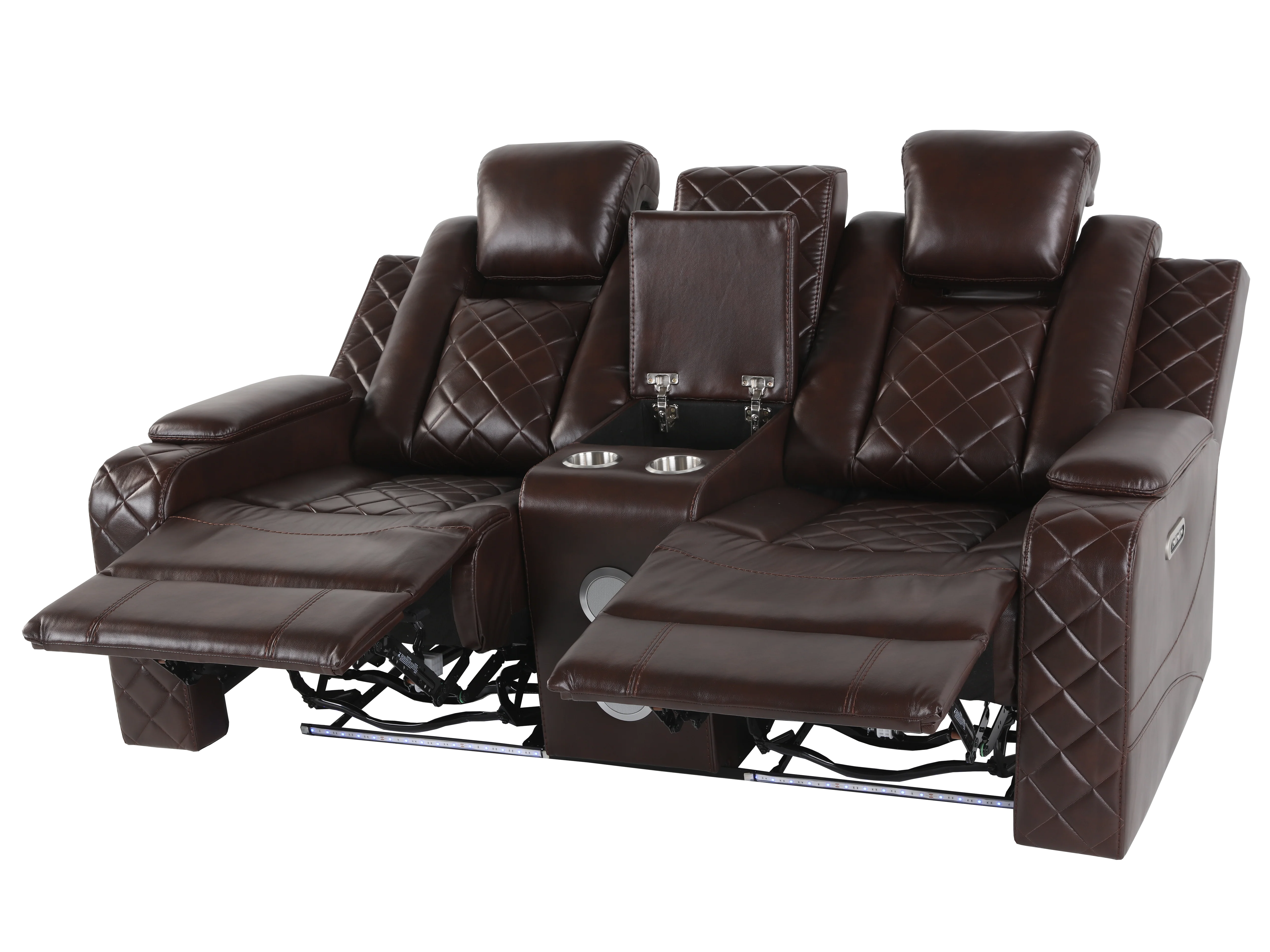 Brown 3 Piece Power Reclining Living Room Set w/ Power Headrests, LED, USB & Console Audio - Image 11