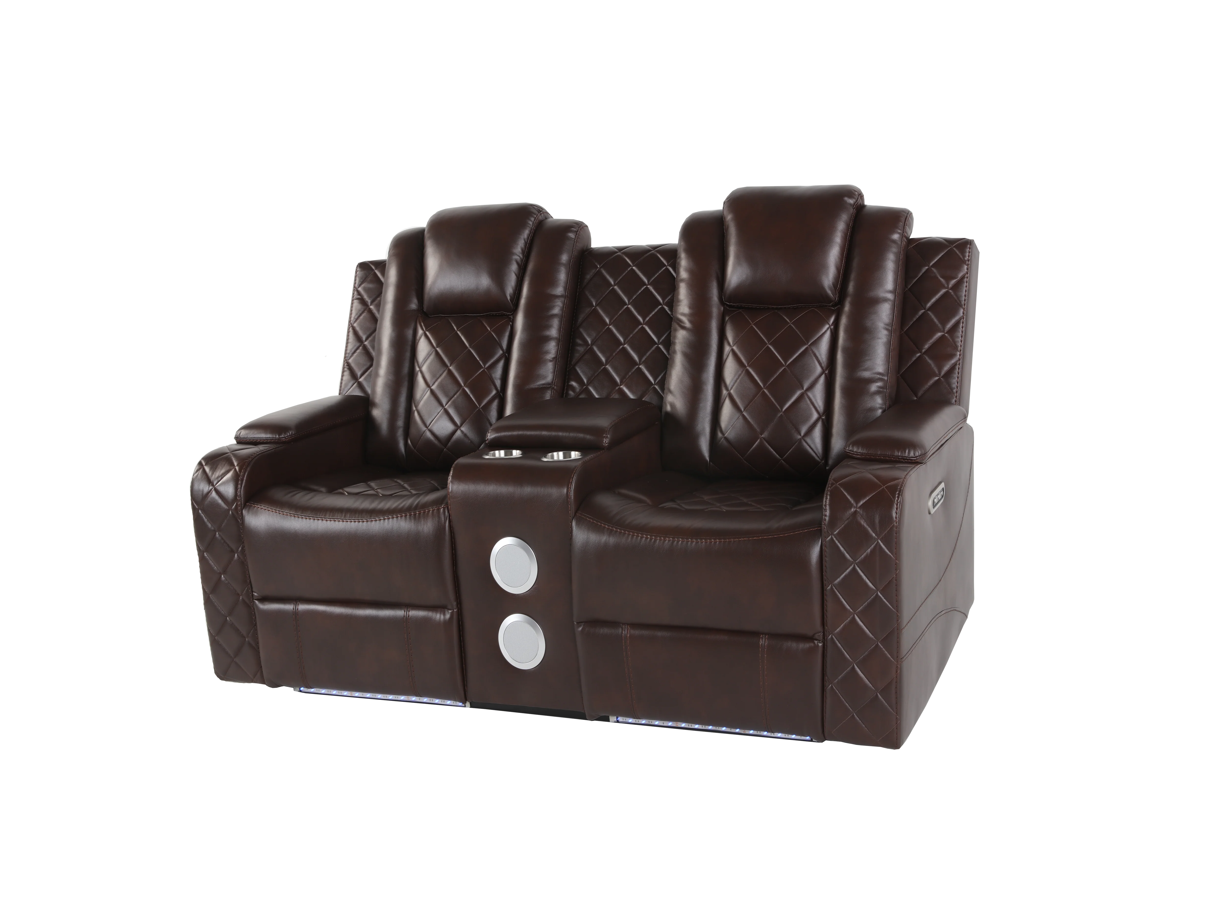 Brown 3 Piece Power Reclining Living Room Set w/ Power Headrests, LED, USB & Console Audio - Image 6