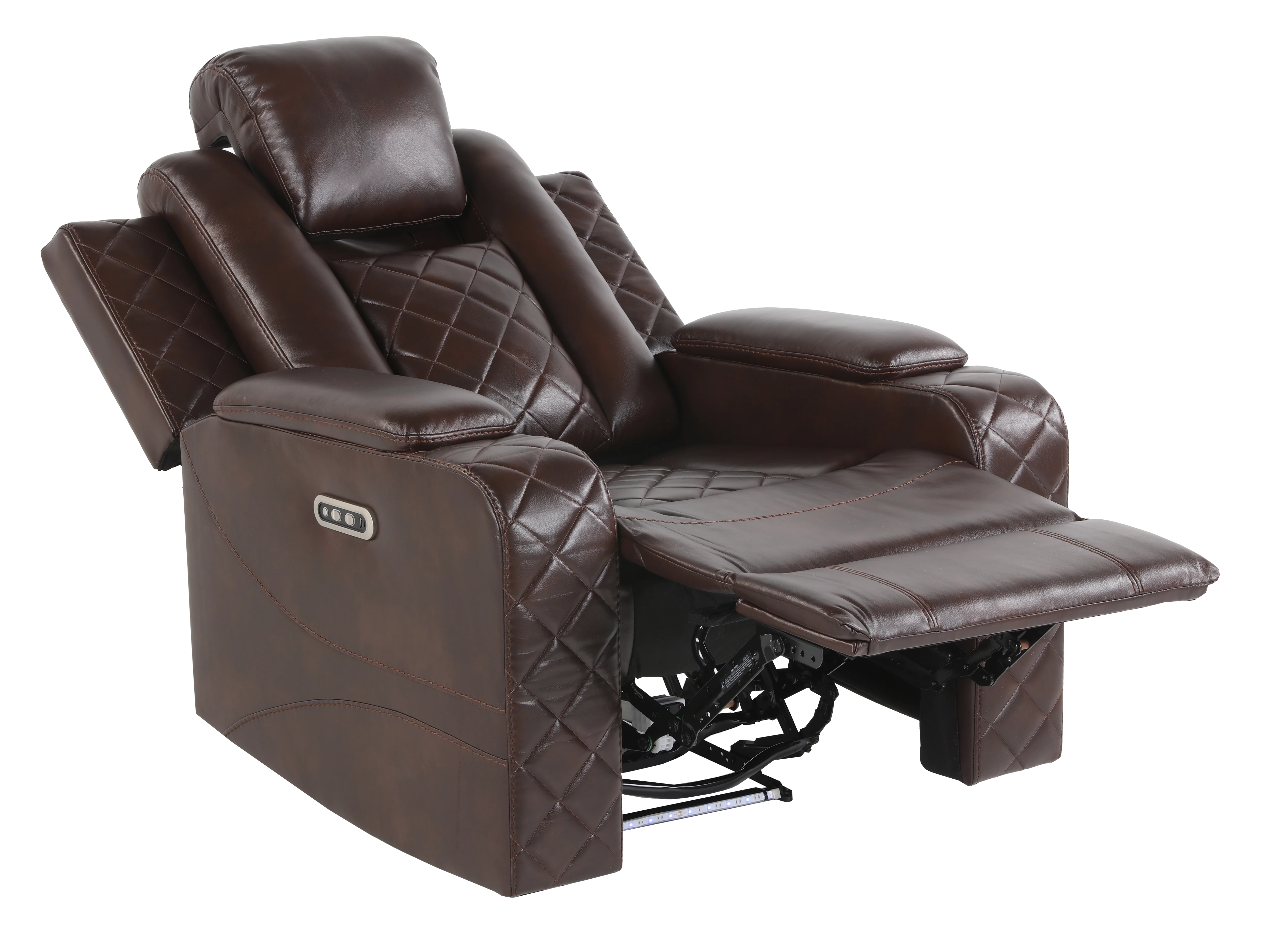 Brown 3 Piece Power Reclining Living Room Set w/ Power Headrests, LED, USB & Console Audio - Image 7