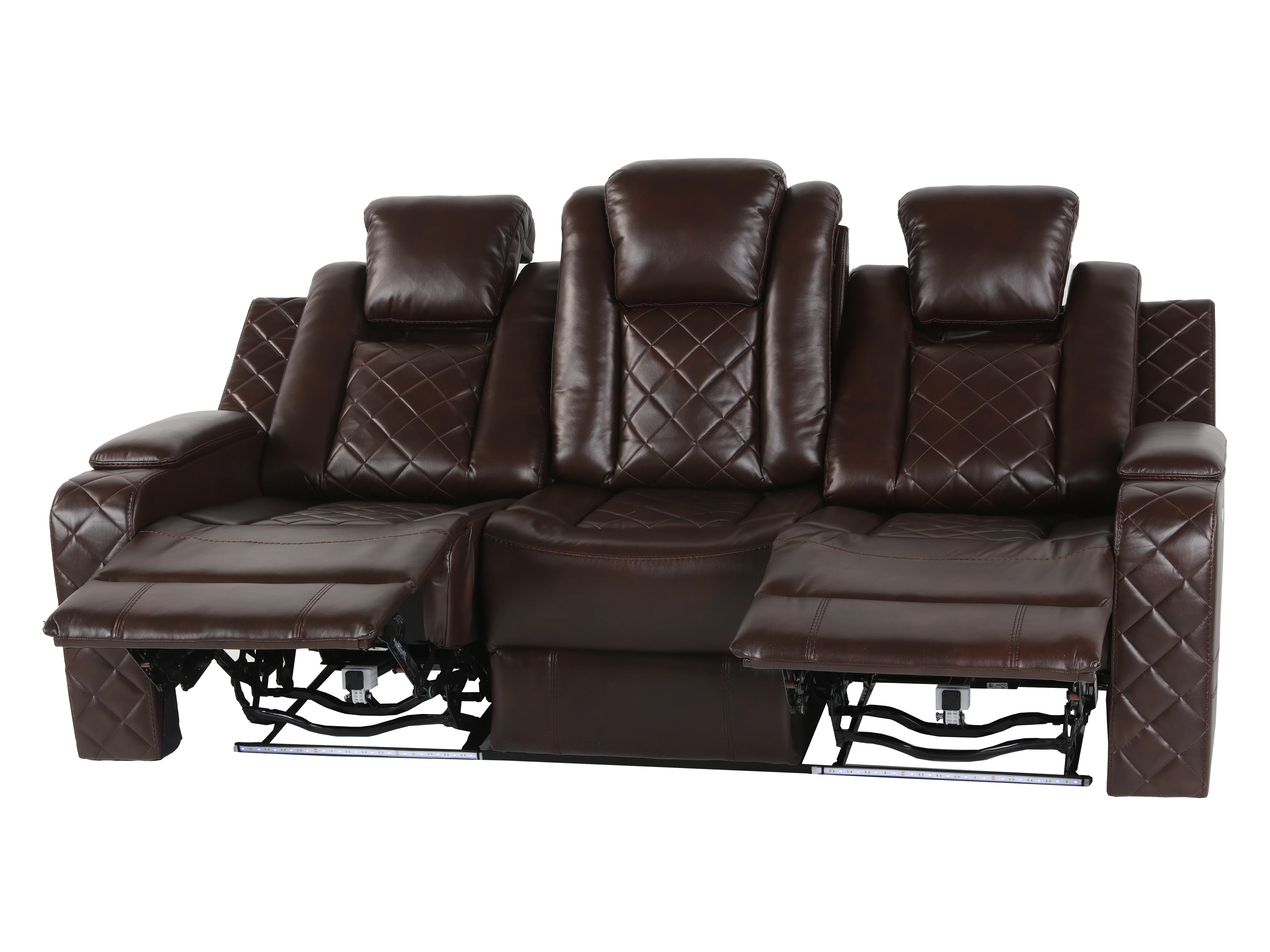 Brown 3 Piece Power Reclining Living Room Set w/ Power Headrests, LED, USB & Console Audio - Image 9