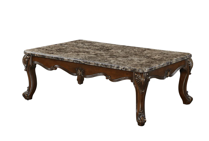 Brown 3-Piece Traditional Coffee Table Set with Marble Tops - Image 3