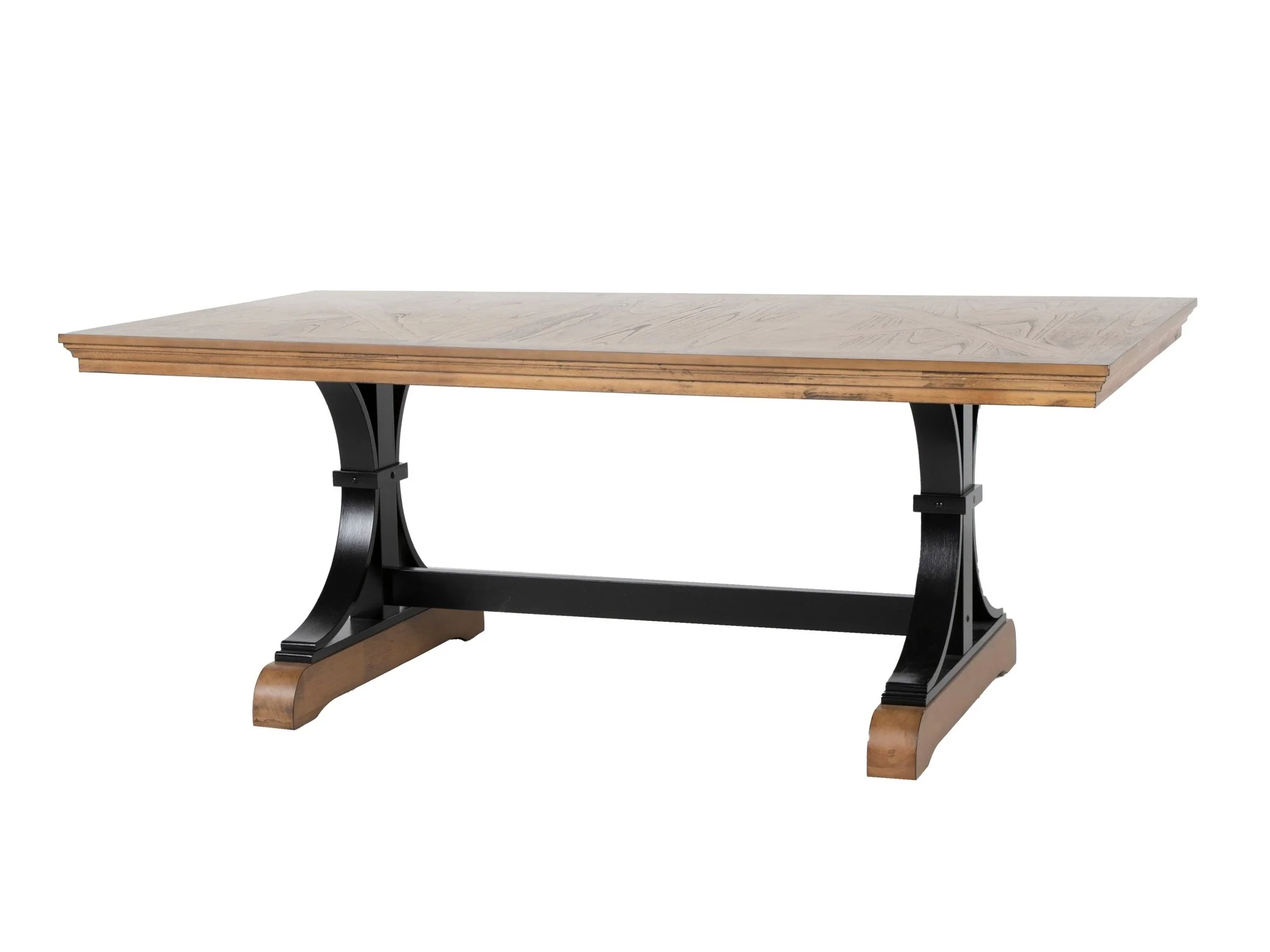 Brown 6-Piece Trestle Dining Set with Bench - Antique Dark Oak Top, Upholstered Chairs & Nailhead Trim - Image 3