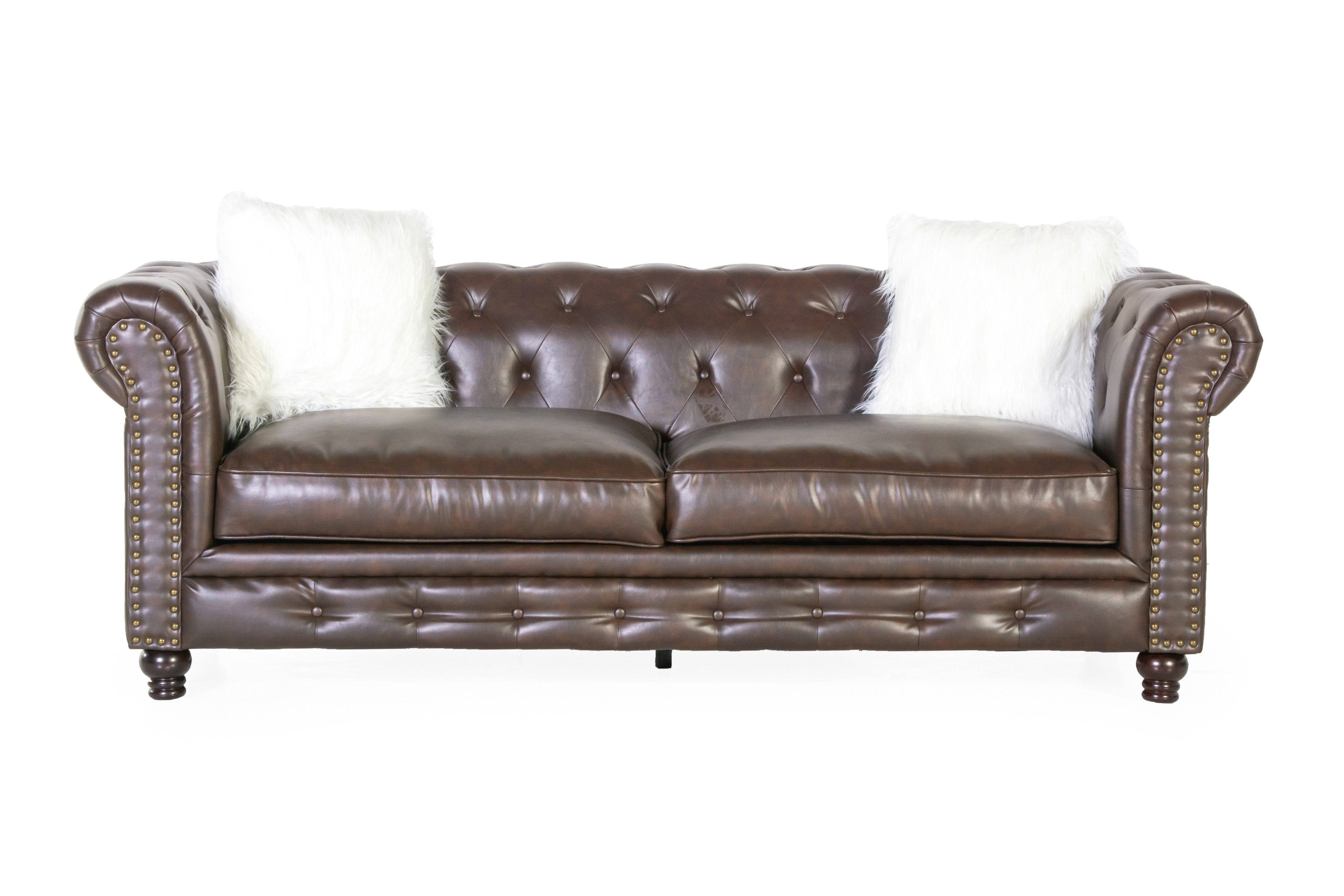 Brown Leather Chesterfield 3-Piece Living Room Set (Sofa, Loveseat & Chair) - Image 3
