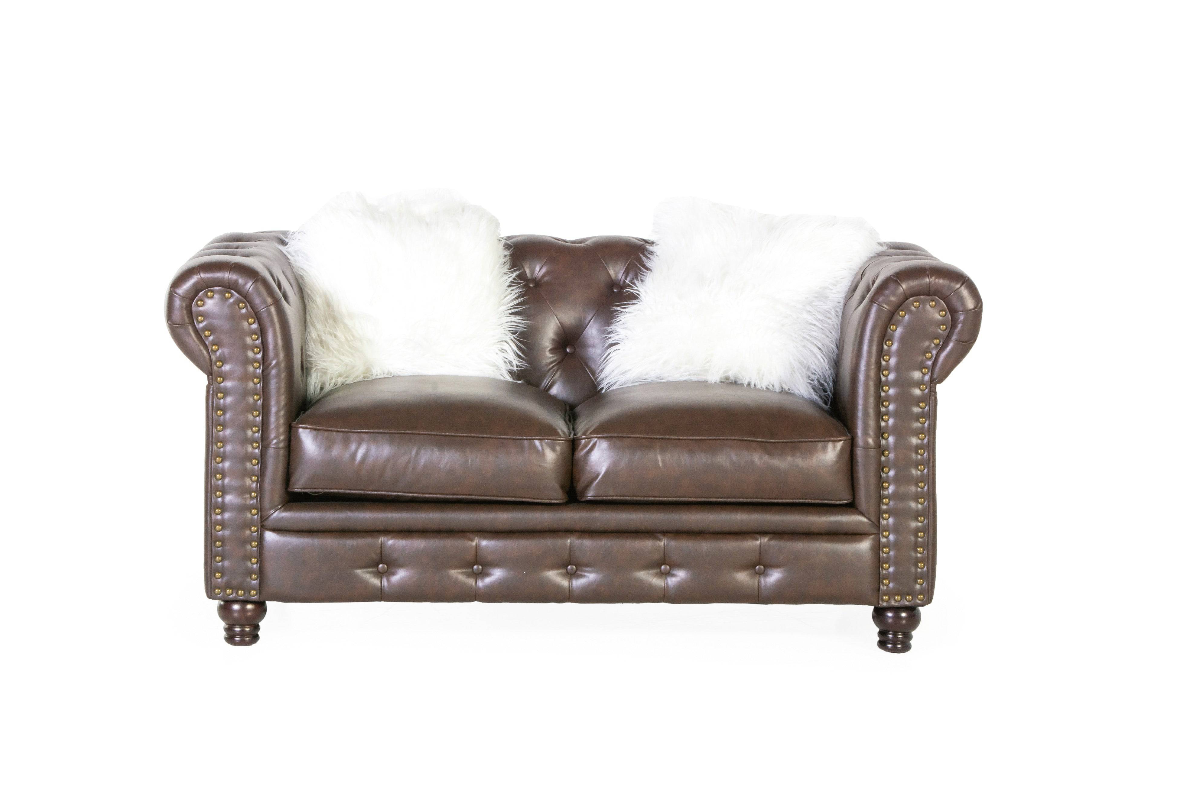 Brown Leather Chesterfield 3-Piece Living Room Set (Sofa, Loveseat & Chair) - Image 4