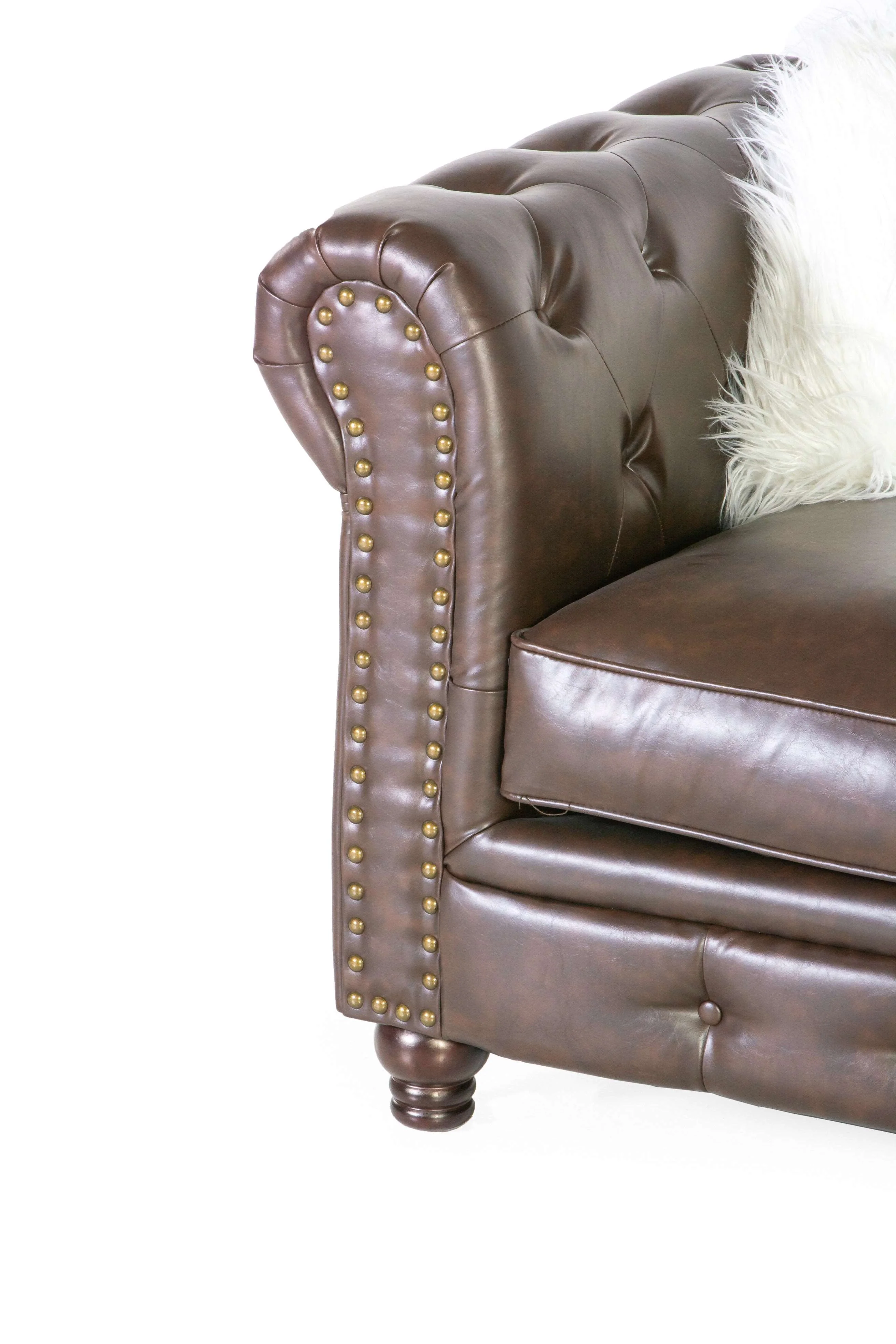 Brown Leather Chesterfield 3-Piece Living Room Set (Sofa, Loveseat & Chair) - Image 6