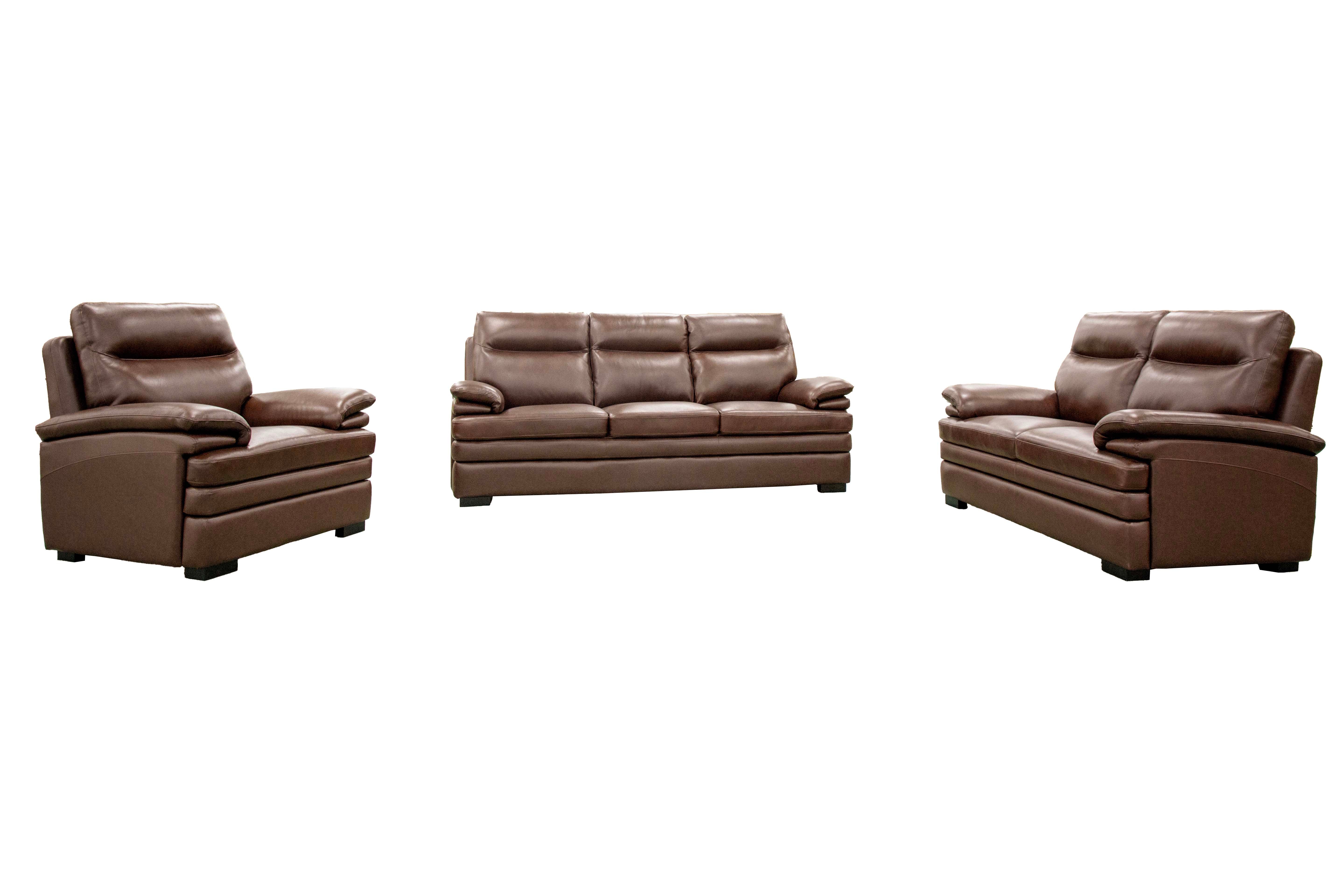 Brown Top Grain Leather 3-Piece Living Room Set with Sofa, Loveseat and Chair - Image 2