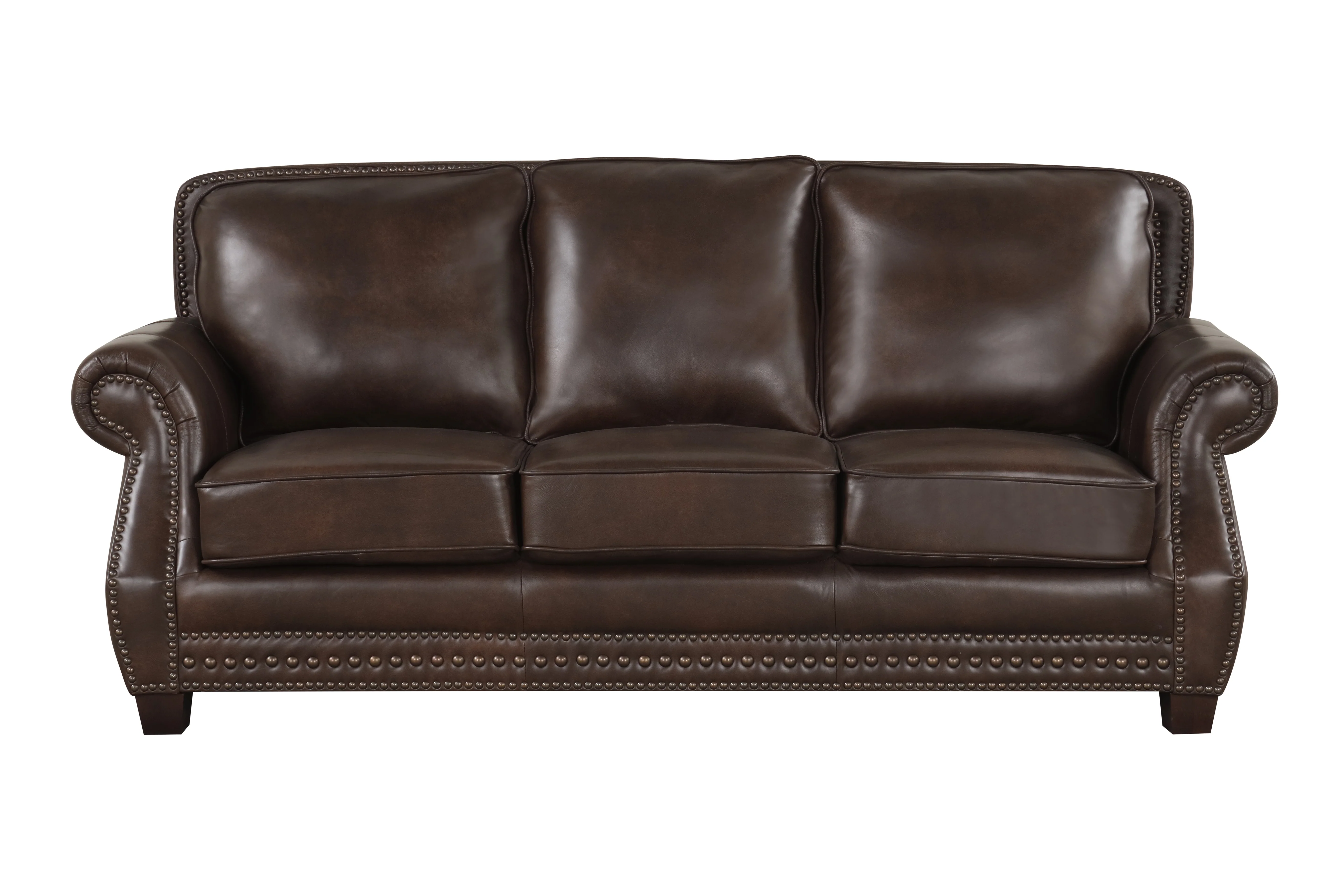 Brown Top Grain Leather Sofa, Loveseat & Push Back Recliner Living Room Set - Image 4