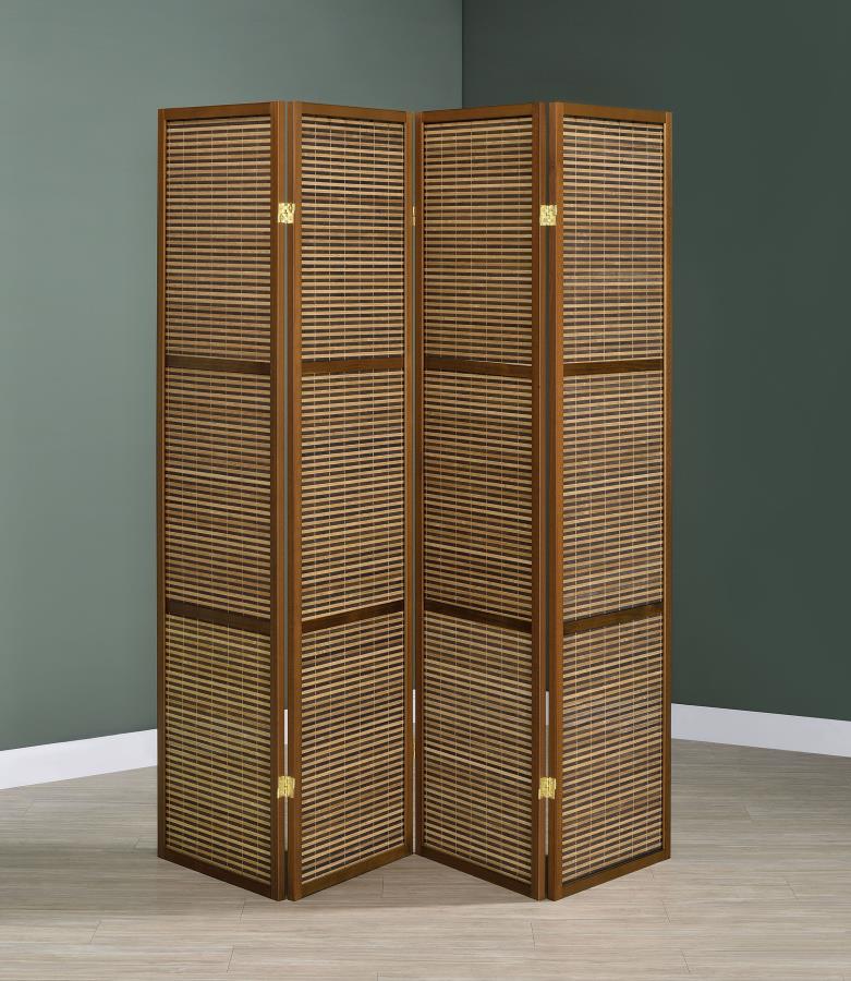 Browning - 4-Panel Bamboo Room Divider Folding Screen - Walnut - Image 2