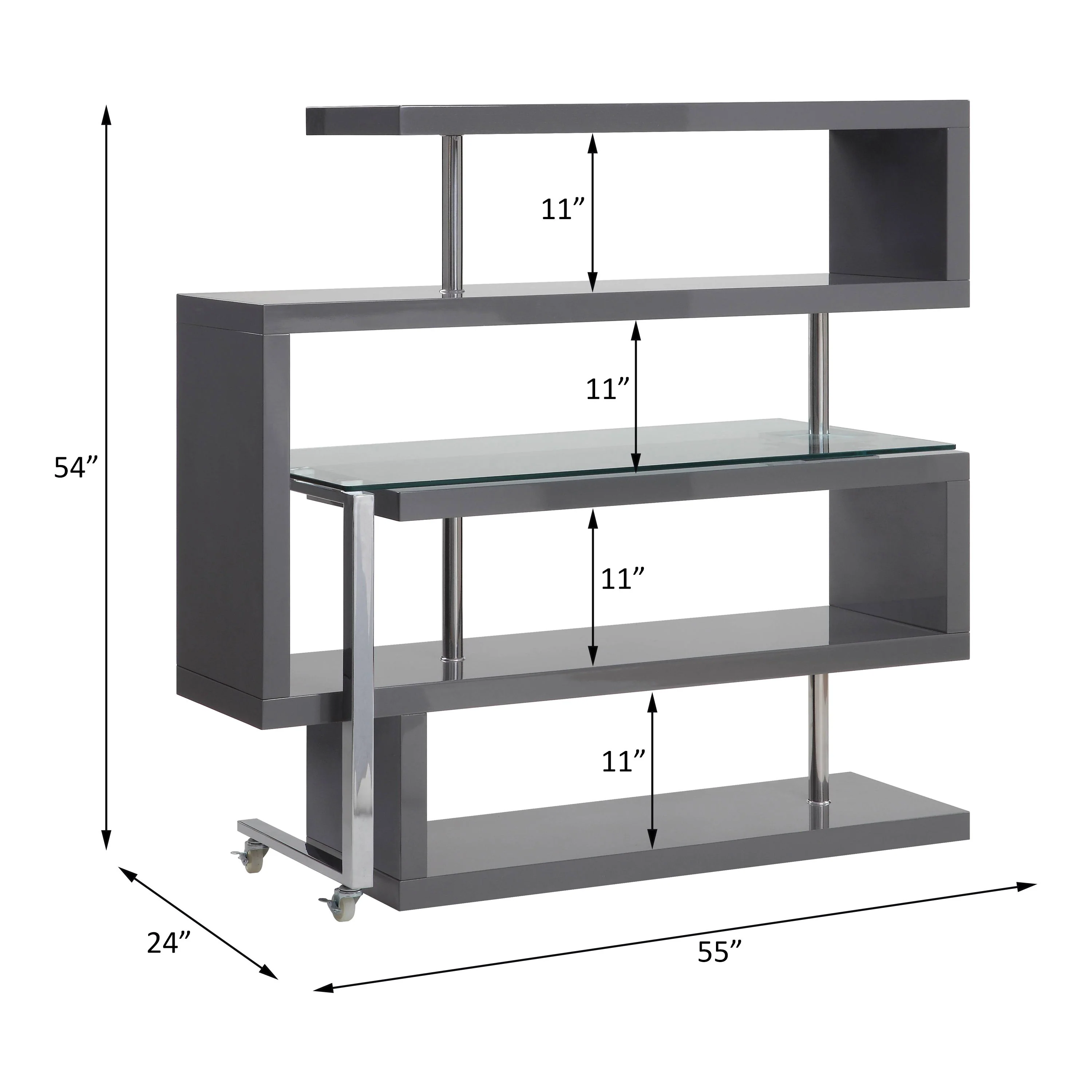 Buck II - Clear Glass, Chrome High Gloss Writing Desk With Shelf - Image 11