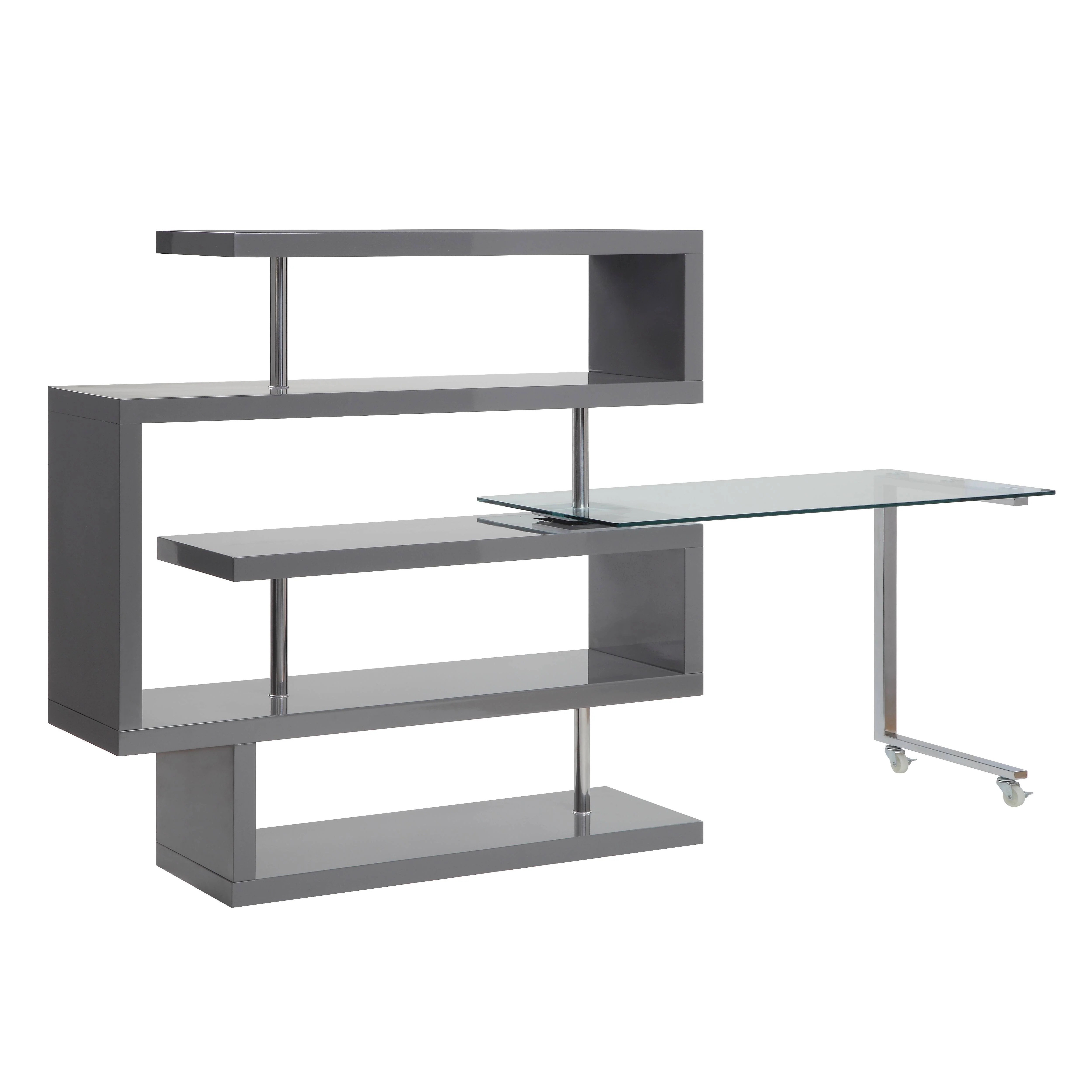 Buck II - Clear Glass, Chrome High Gloss Writing Desk With Shelf - Image 14