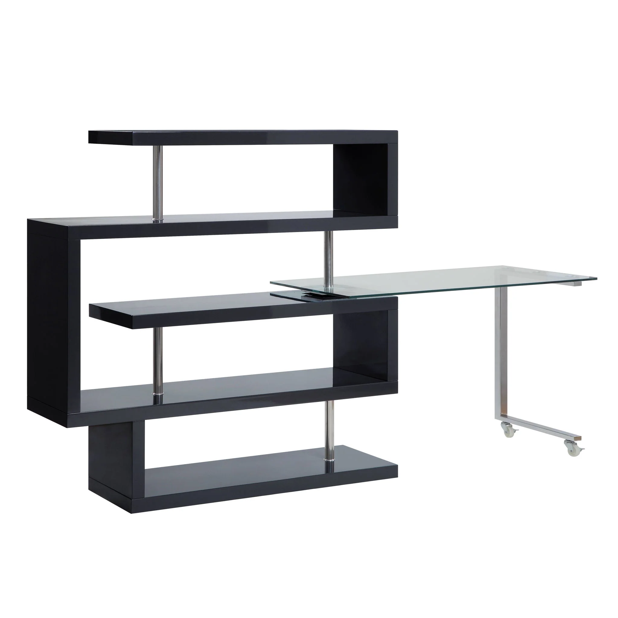 Buck II - Clear Glass, Chrome High Gloss Writing Desk With Shelf - Image 15