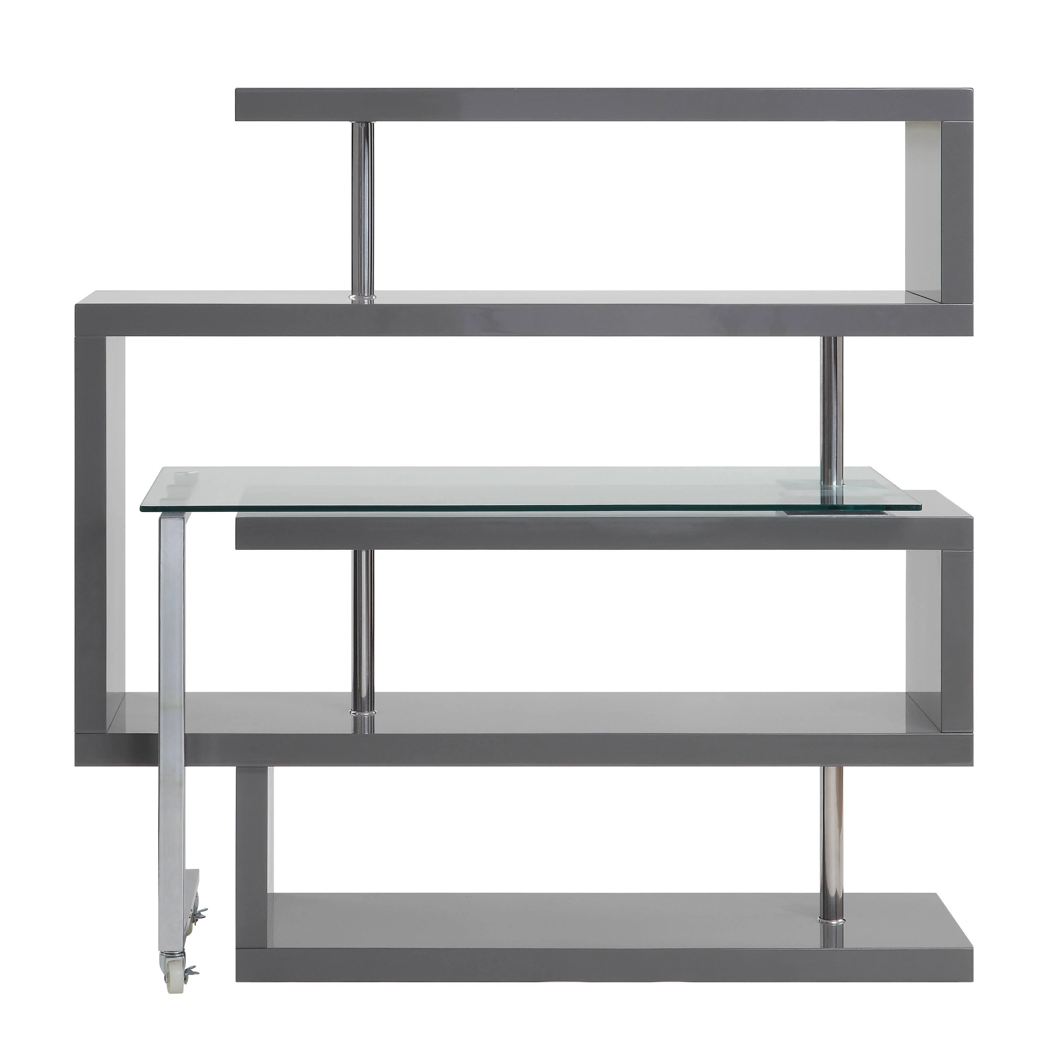 Buck II - Clear Glass, Chrome High Gloss Writing Desk With Shelf - Image 18