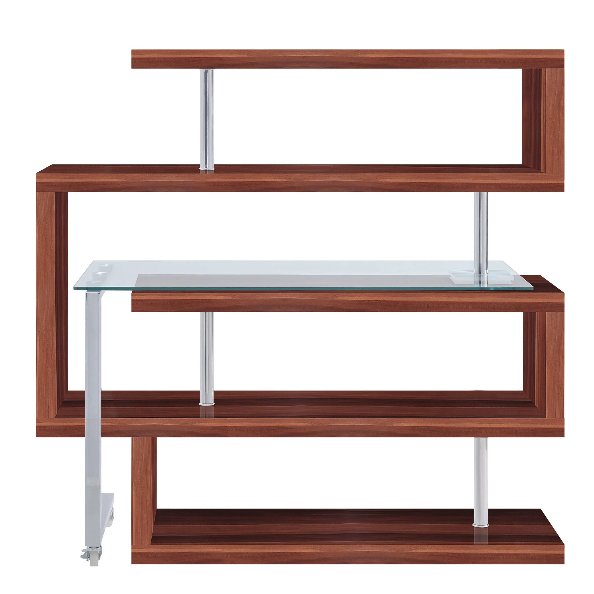 Buck II - Clear Glass, Chrome High Gloss Writing Desk With Shelf - Image 3