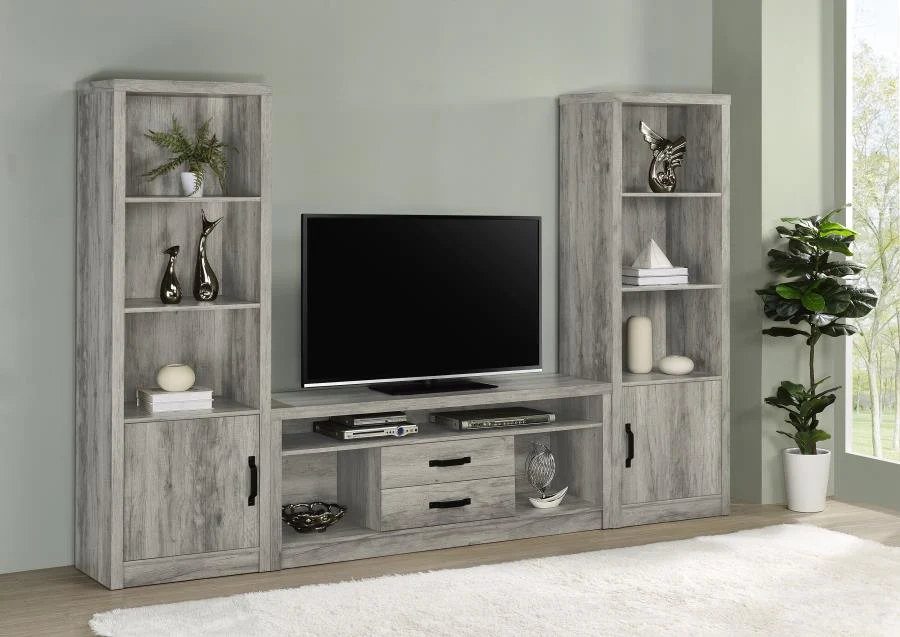 Burke - 3-Shelf Engineered Wood Media Tower - Gray Driftwood - Image 12