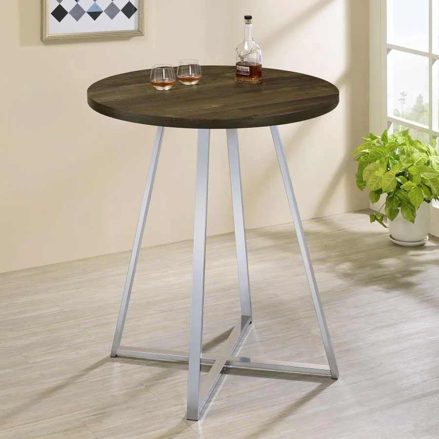Burkhart - Round Pub Height Bistro Bar Table - Brown Oak - Image 2