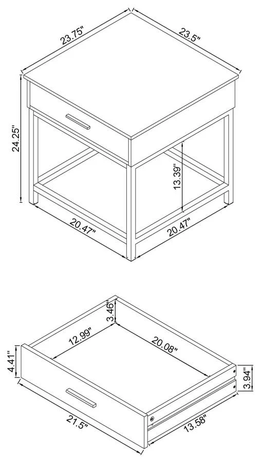 Byers - 1-Drawer Square Engineered Wood End Table - Brown Oak - Image 3