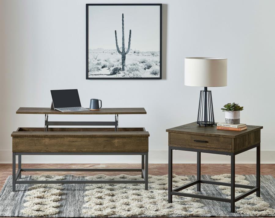 Byers - 1-Drawer Square Engineered Wood End Table - Brown Oak - Image 4