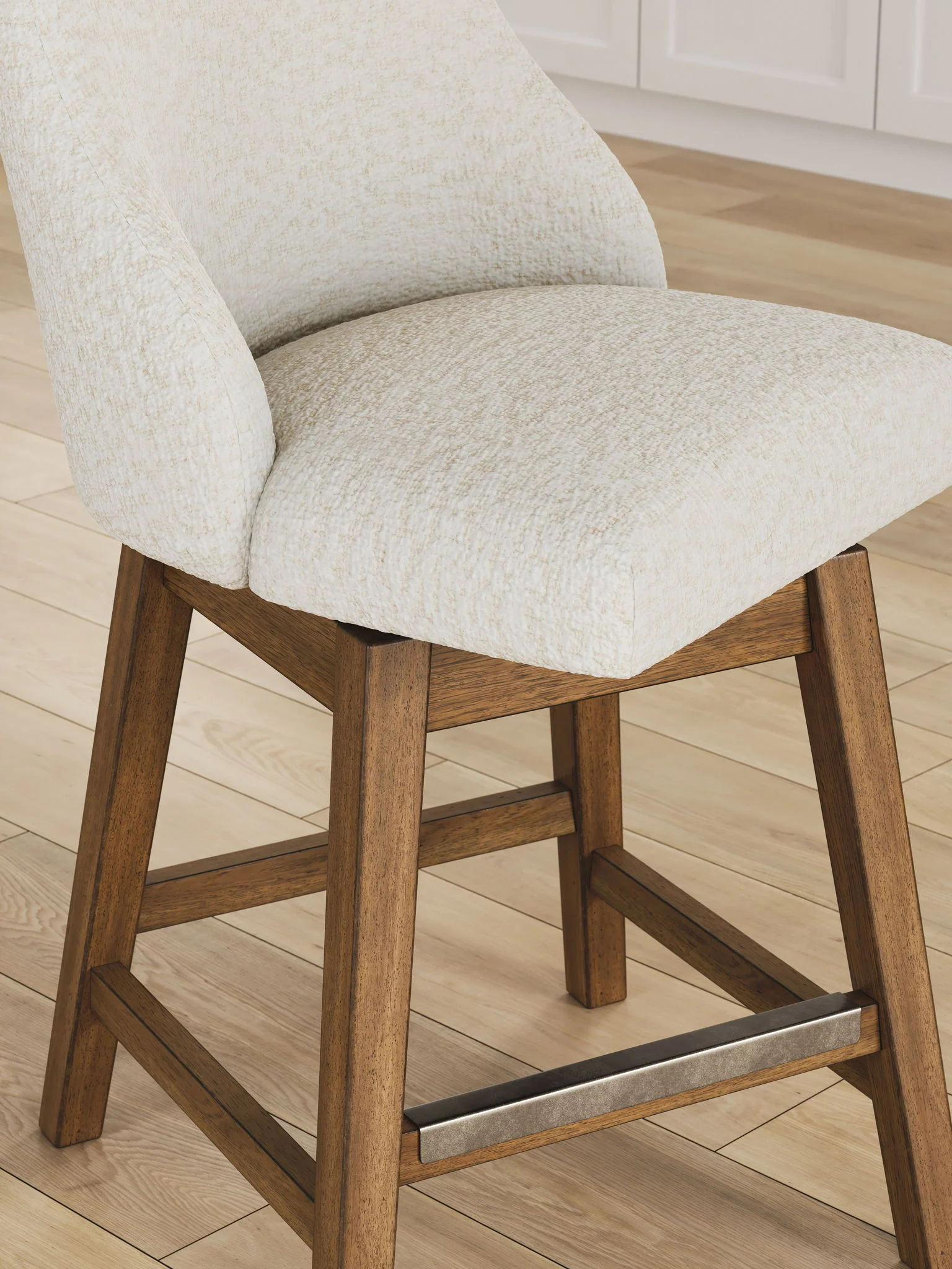 Cabalynn - Upholstered Swivel Barstool (Set of 2) - Oatmeal / Light Brown - Image 4