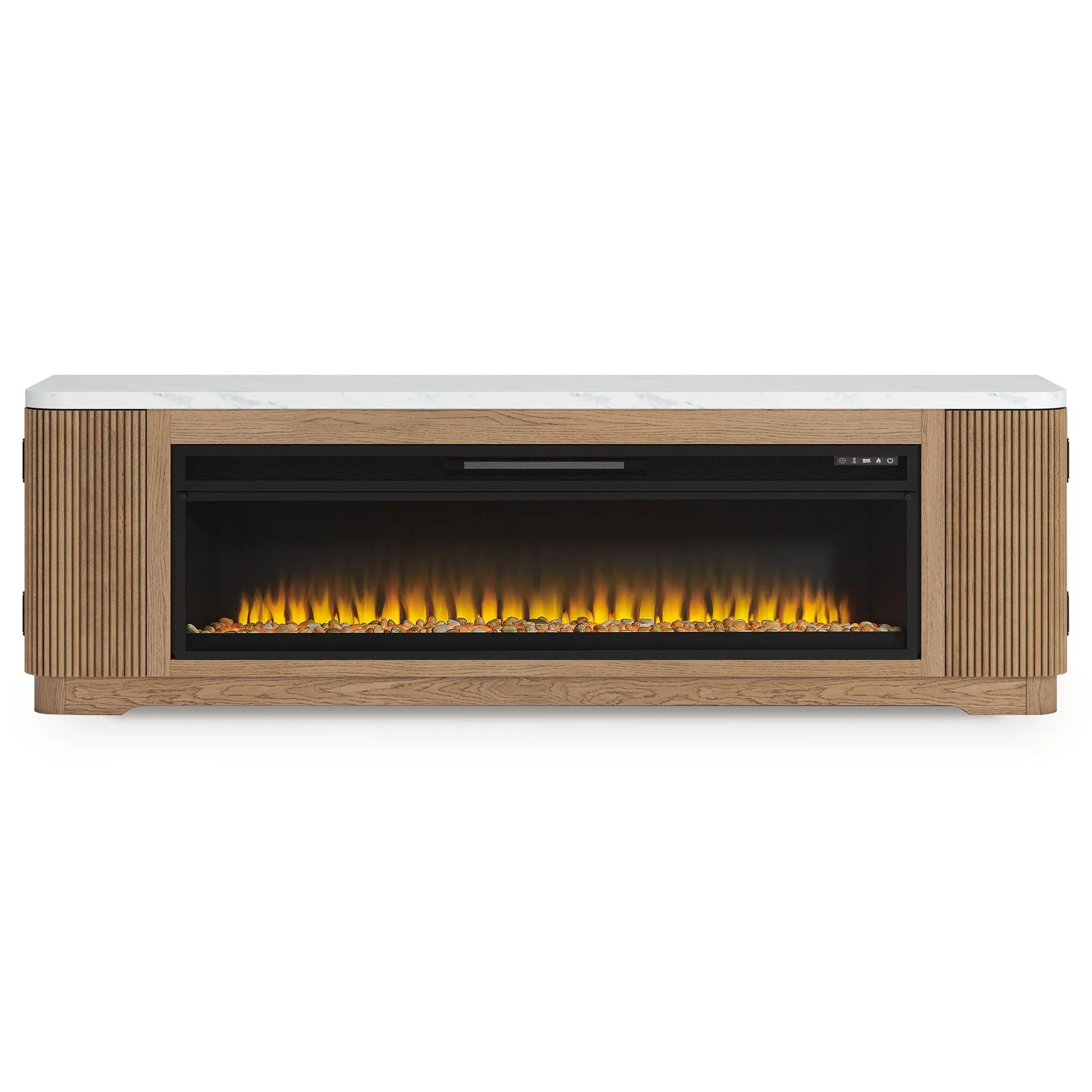 Camdill - 80" TV Stand With Electric Fireplace - Light Brown - Image 3