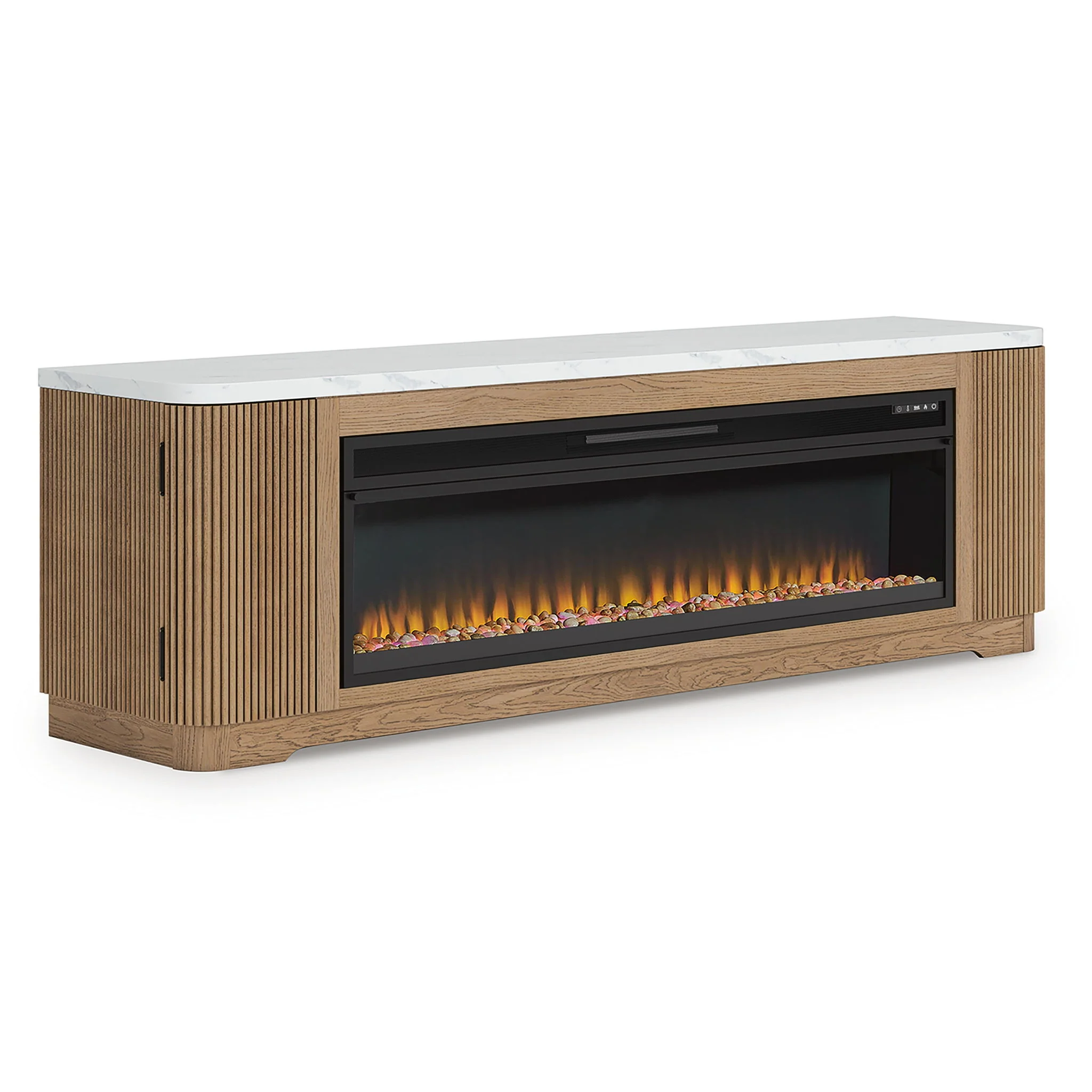 Camdill - 80" TV Stand With Electric Fireplace - Light Brown - Image 9