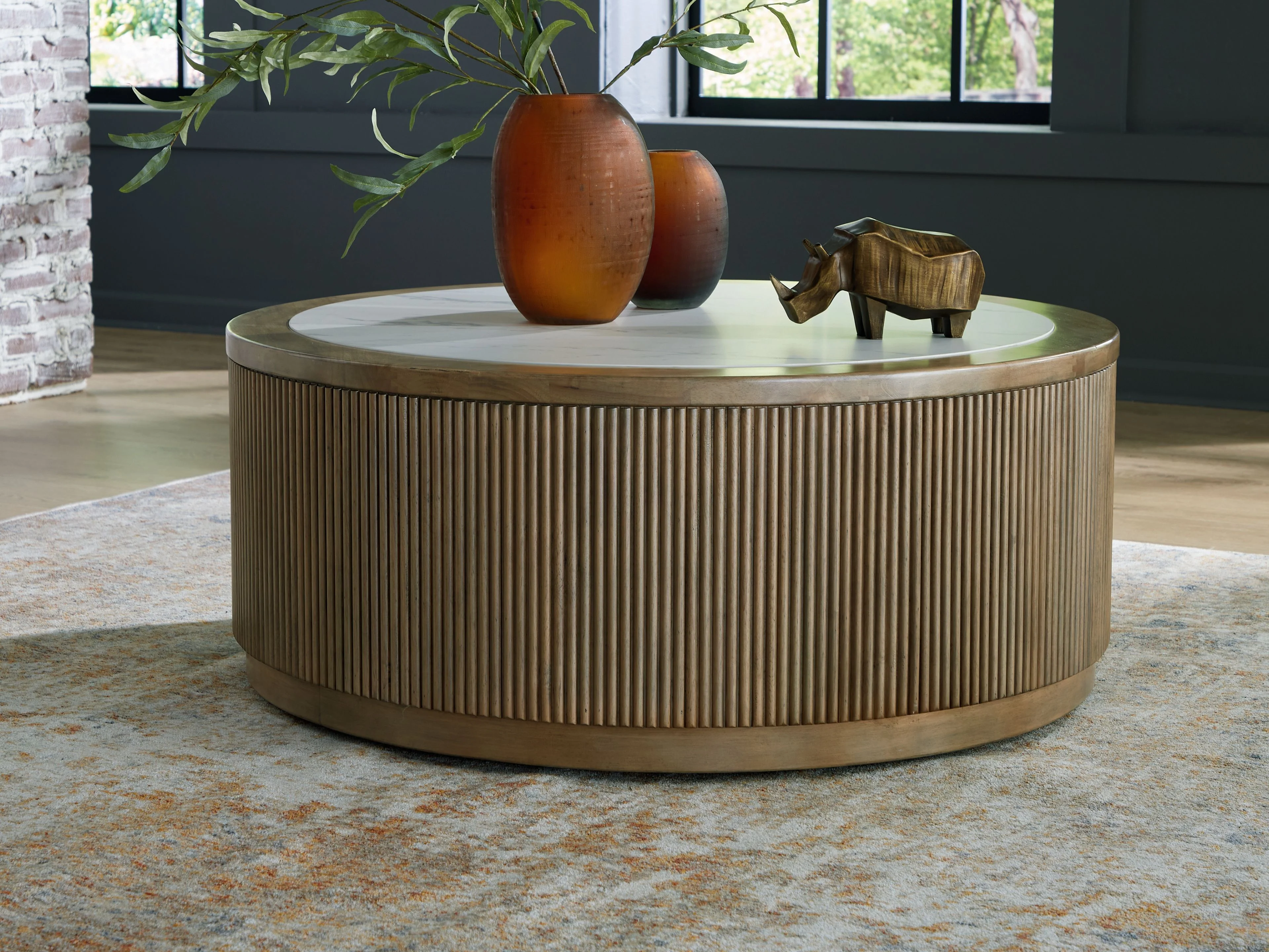 Camdill - Round Cocktail Table - Light Brown / White - Image 6