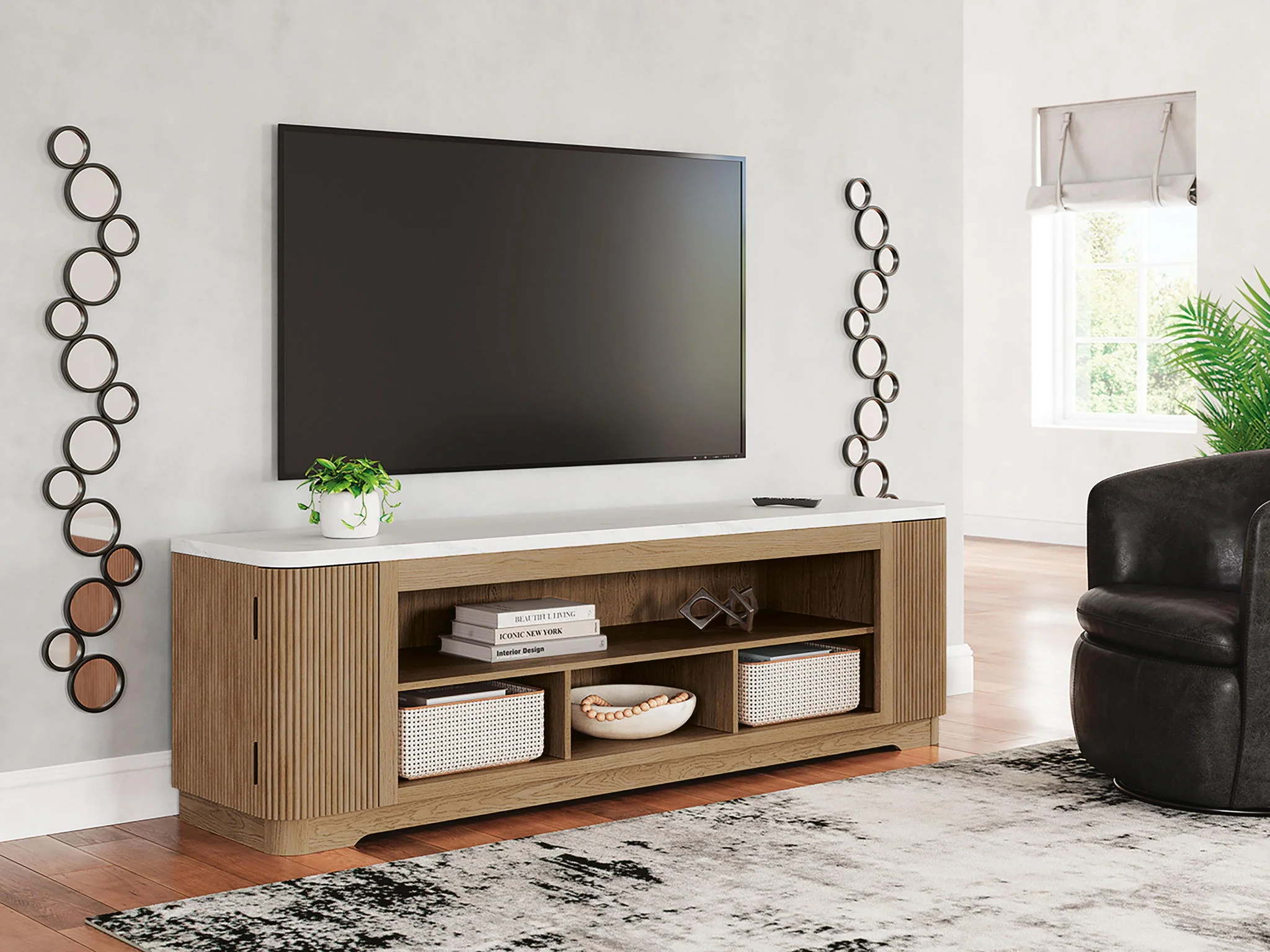 Camdill - XL TV Stand With Fireplace Option - Light Brown - Image 4