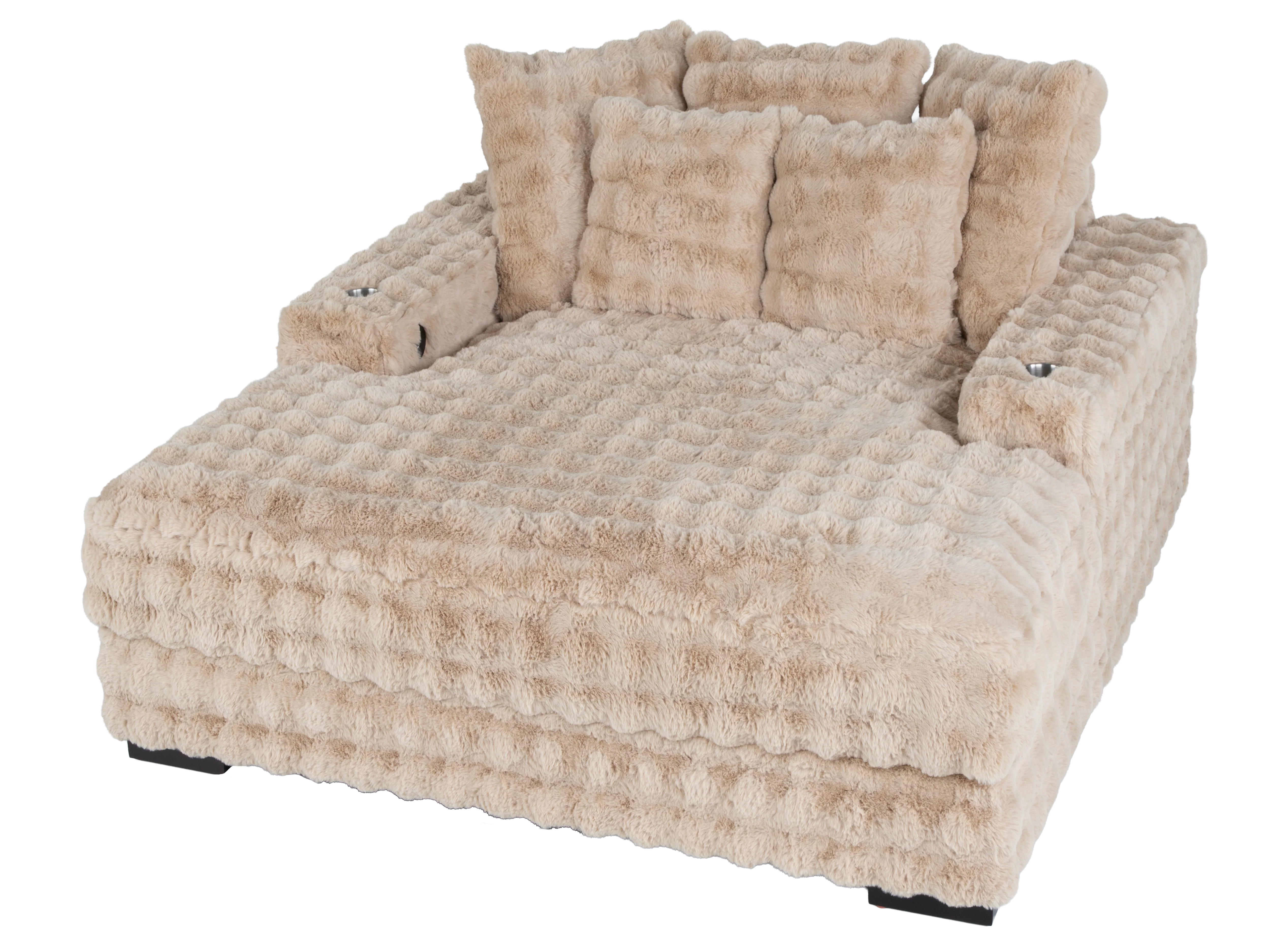 Camel Velvet Chaise Lounge with Dual Cupholders & USB Charging Ports - Image 4