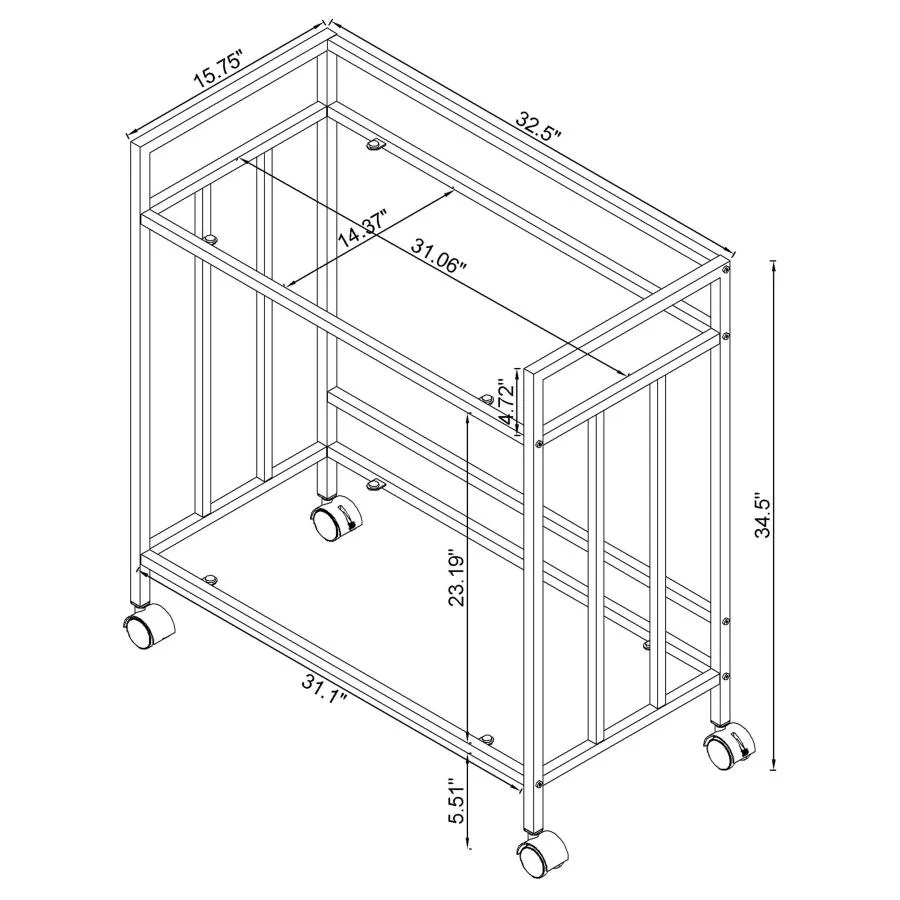 Cara - 2-tier Rectangular Glass Shelf Metal Bar Cart - Image 18
