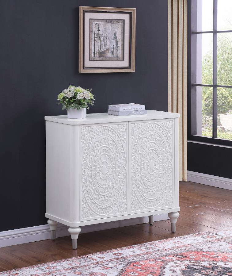 Cardella - 2 Door Mandala Accent Cabinet - Distressed White - Image 2