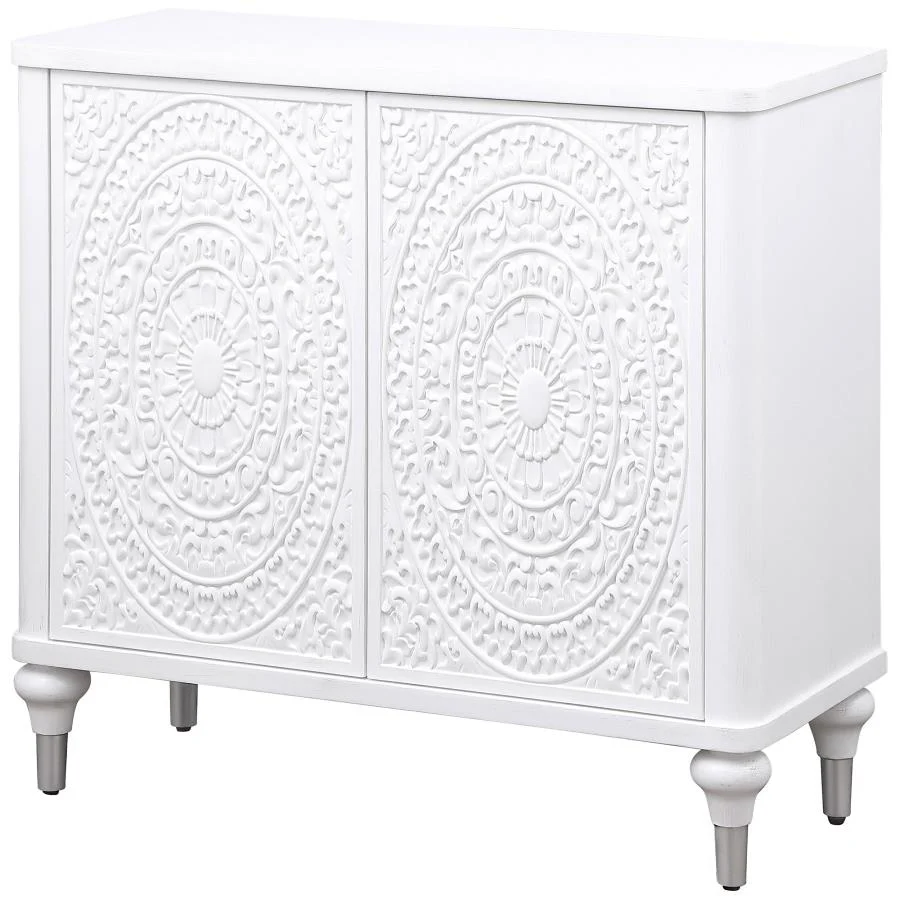Cardella - 2 Door Mandala Accent Cabinet - Distressed White - Image 5