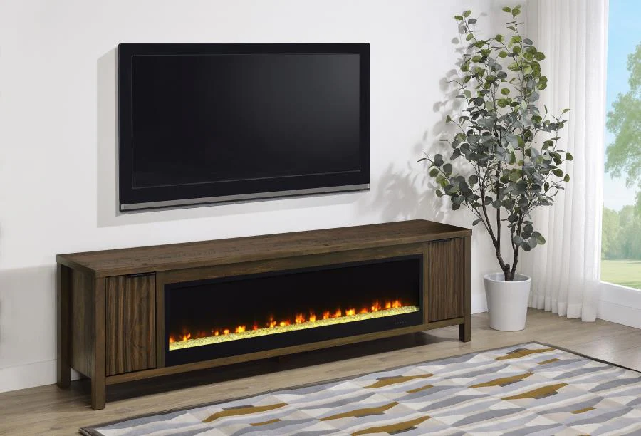 Carey - 79" TV Stand Fireplace Media Console - Dark Pine - Image 2