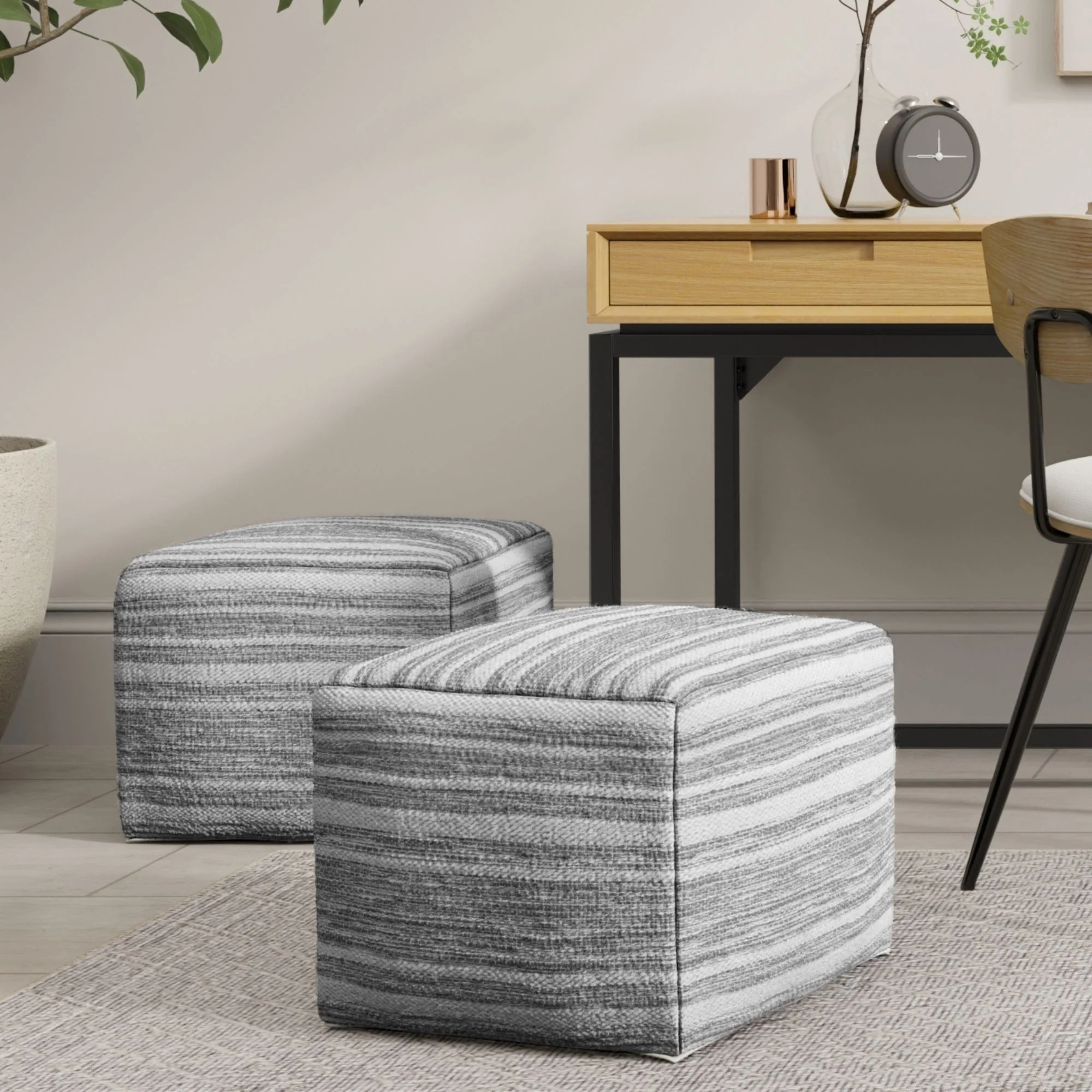 Carina - Square Woven Pouf - Black White - Image 4