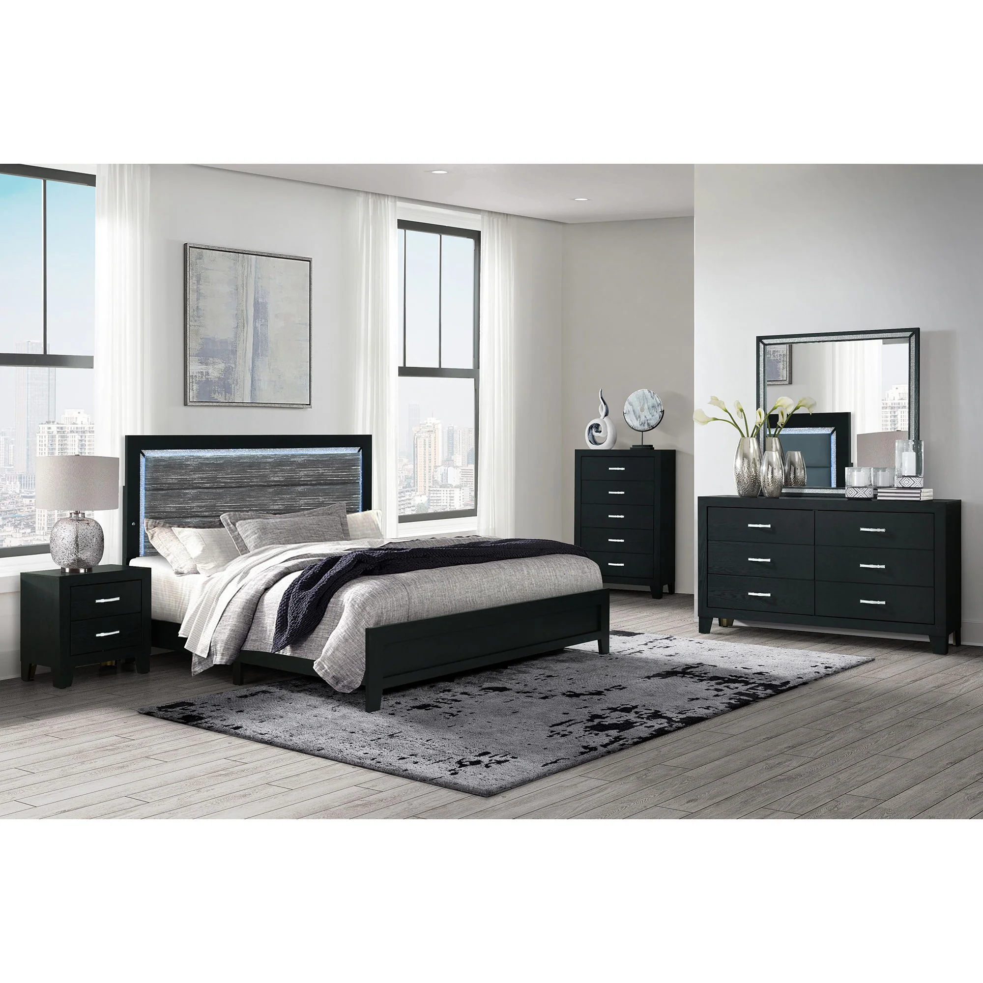 Carlos - 5 Pieces Queen Bedroom Set, Modern Design - Black - Image 9