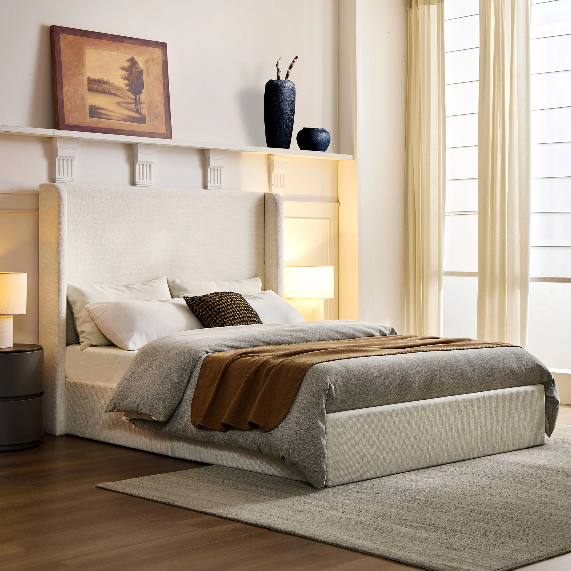 Carmen - Full Size Upholstered Wingback Bed - Ivory - Image 8