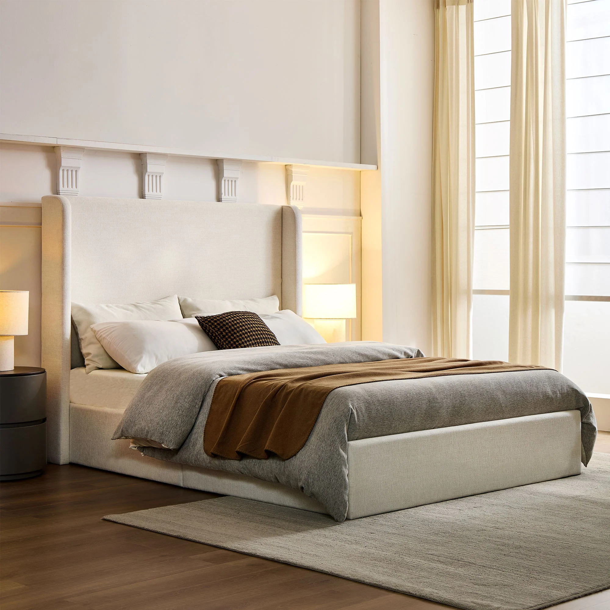 Carmen - Full Size Upholstered Wingback Bed - Ivory - Image 9
