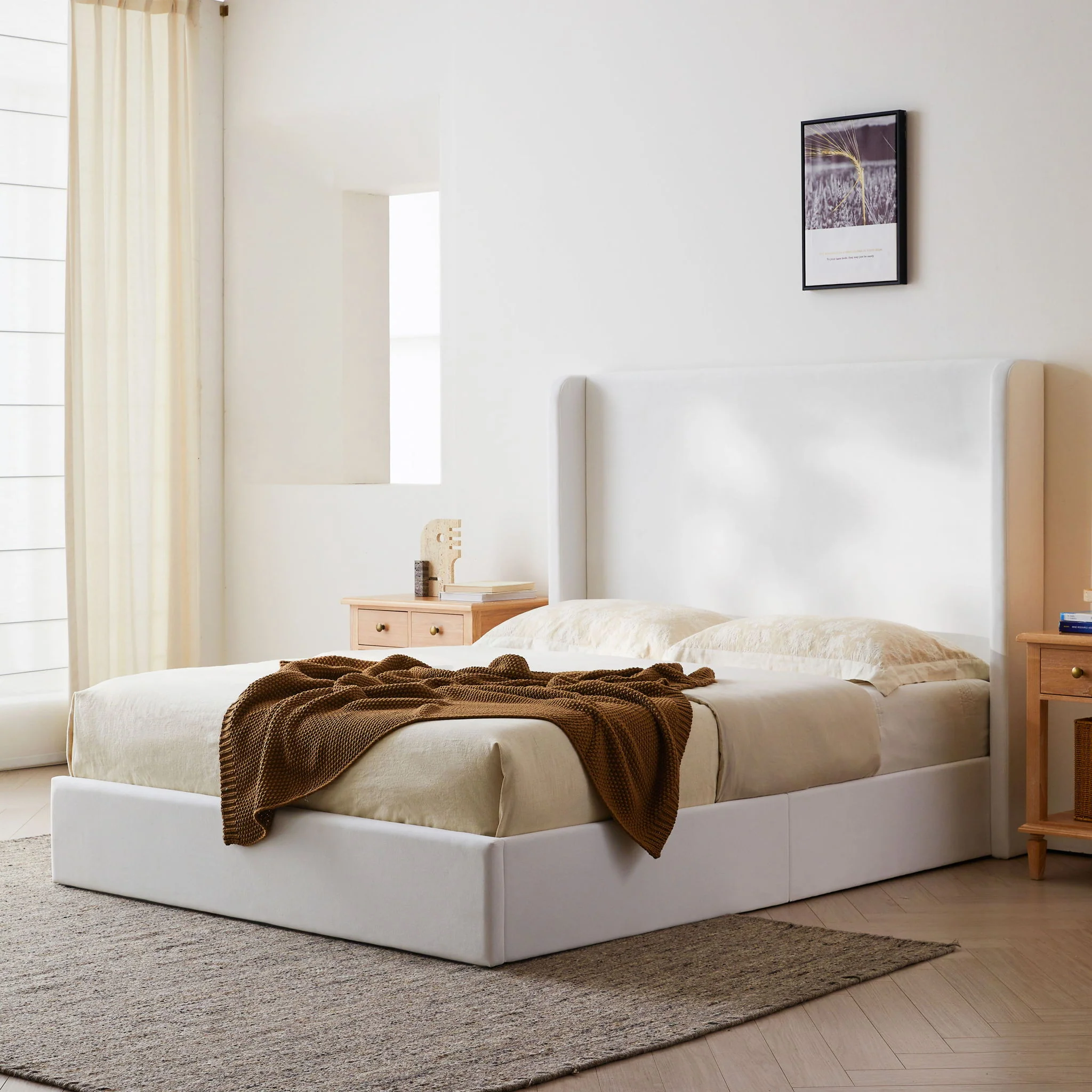 Carmen - King Size Upholstered Wingback Bed - White - Image 11