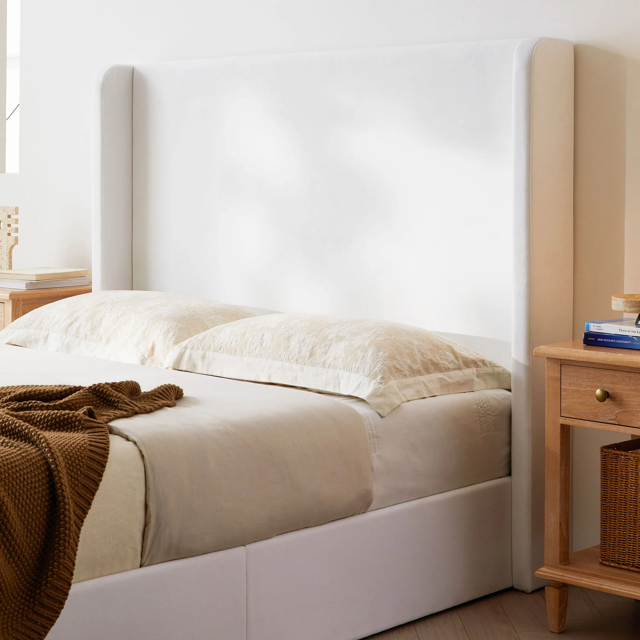 Carmen - King Size Upholstered Wingback Bed - White - Image 9