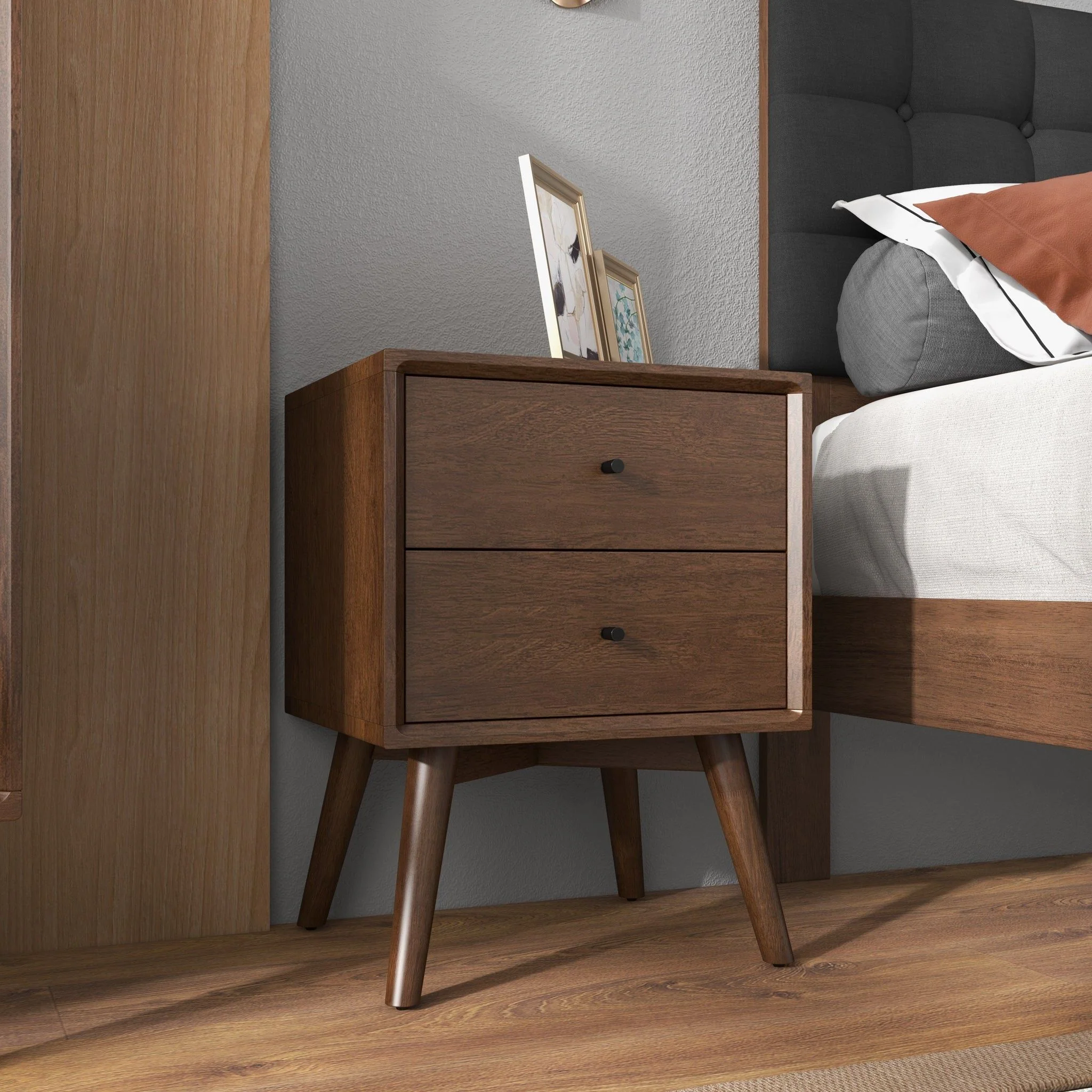 Caroline - Mid-Century Modern Style Night Stand 2 Drawer - Image 4