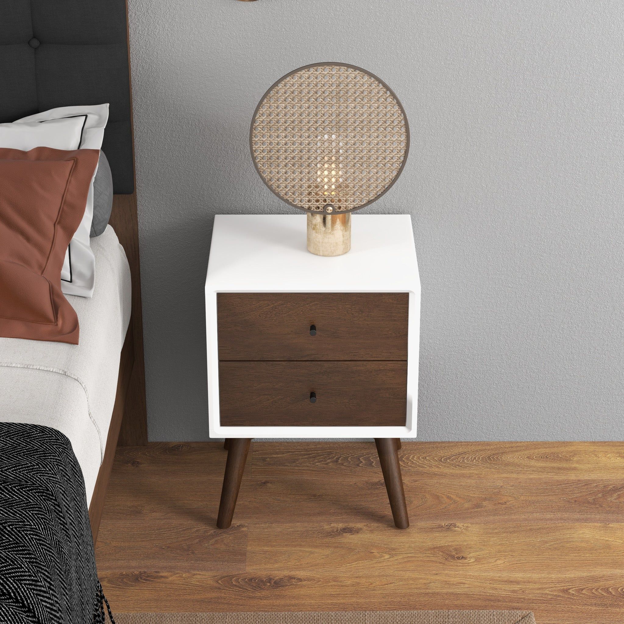 Caroline - Mid-Century Modern Style Night Stand 2 Drawer - Image 6
