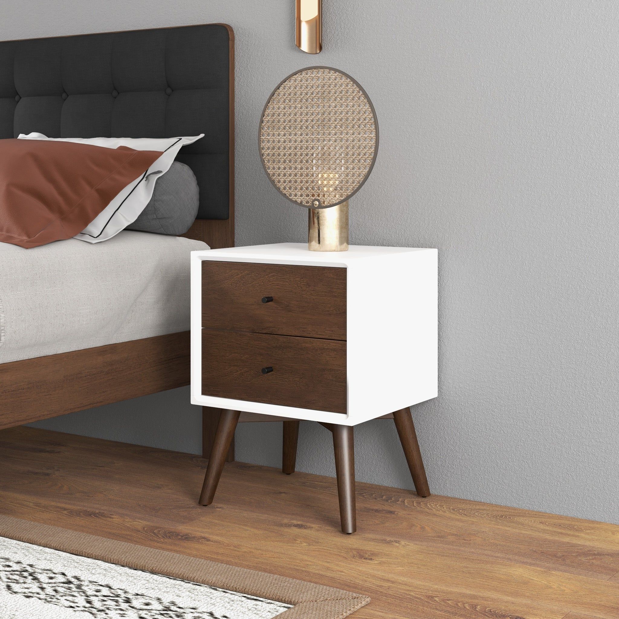 Caroline - Mid-Century Modern Style Night Stand 2 Drawer - Image 9