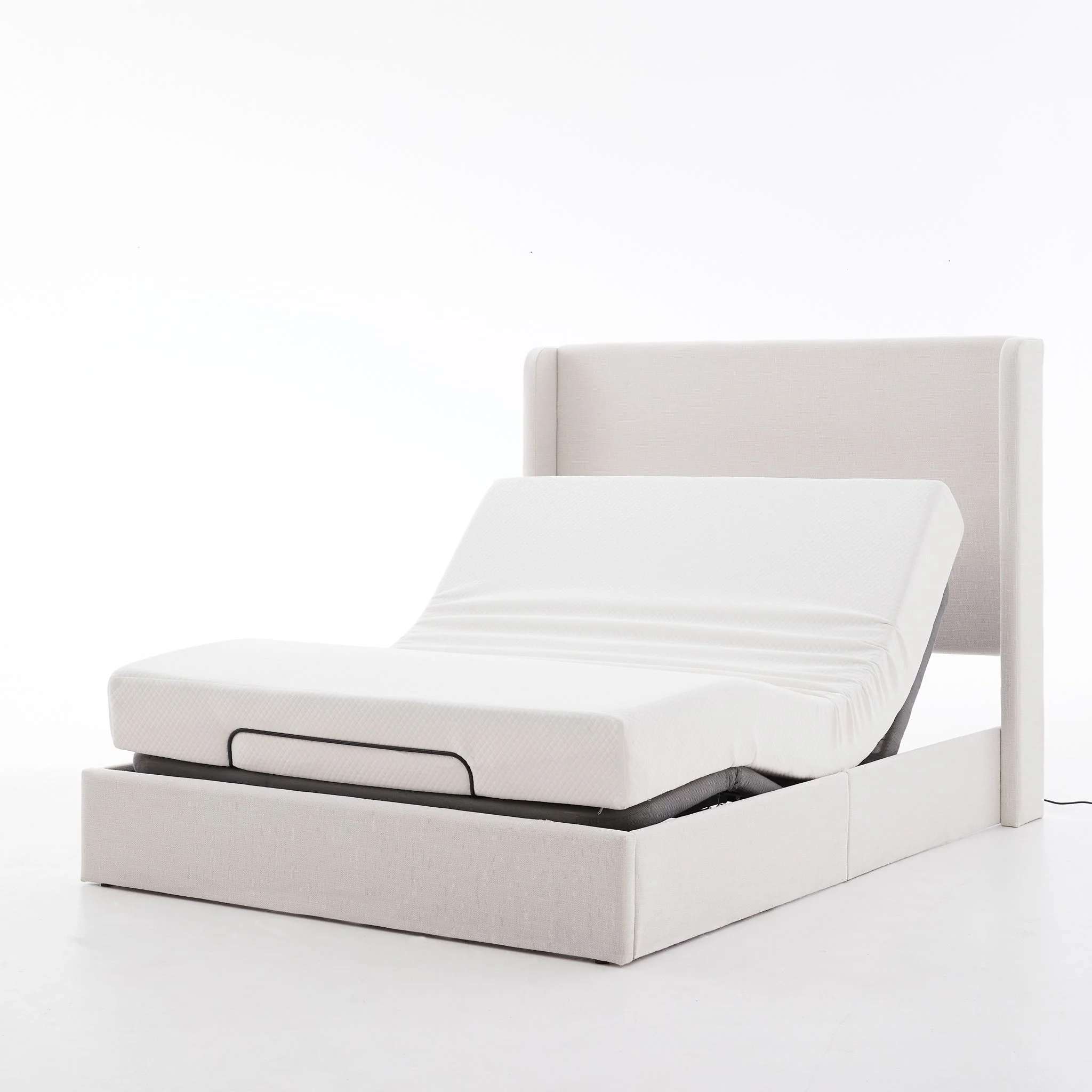 Caron - Queen Size Upholstered Wingback Bed With Adjustable Base Bundle Set - Ivory - Image 10