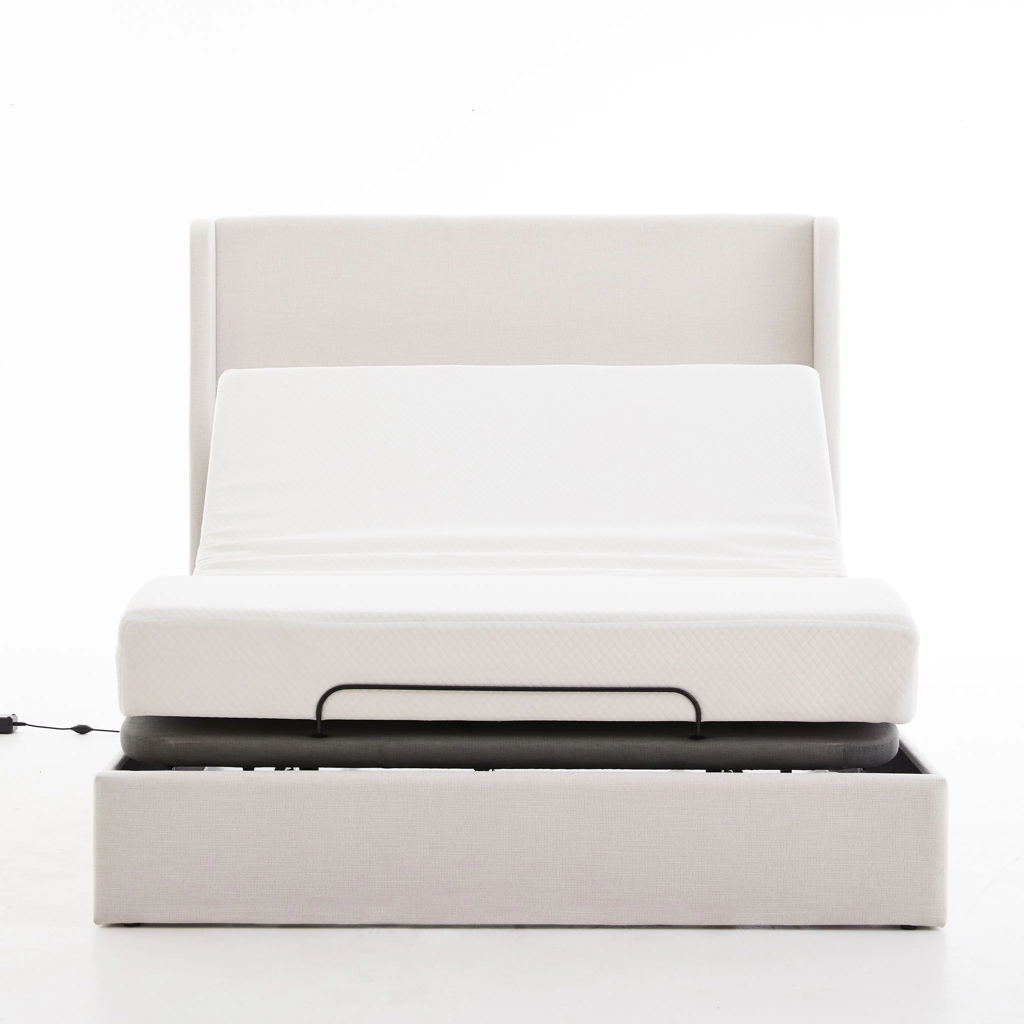 Caron - Queen Size Upholstered Wingback Bed With Adjustable Base Bundle Set - Ivory - Image 16