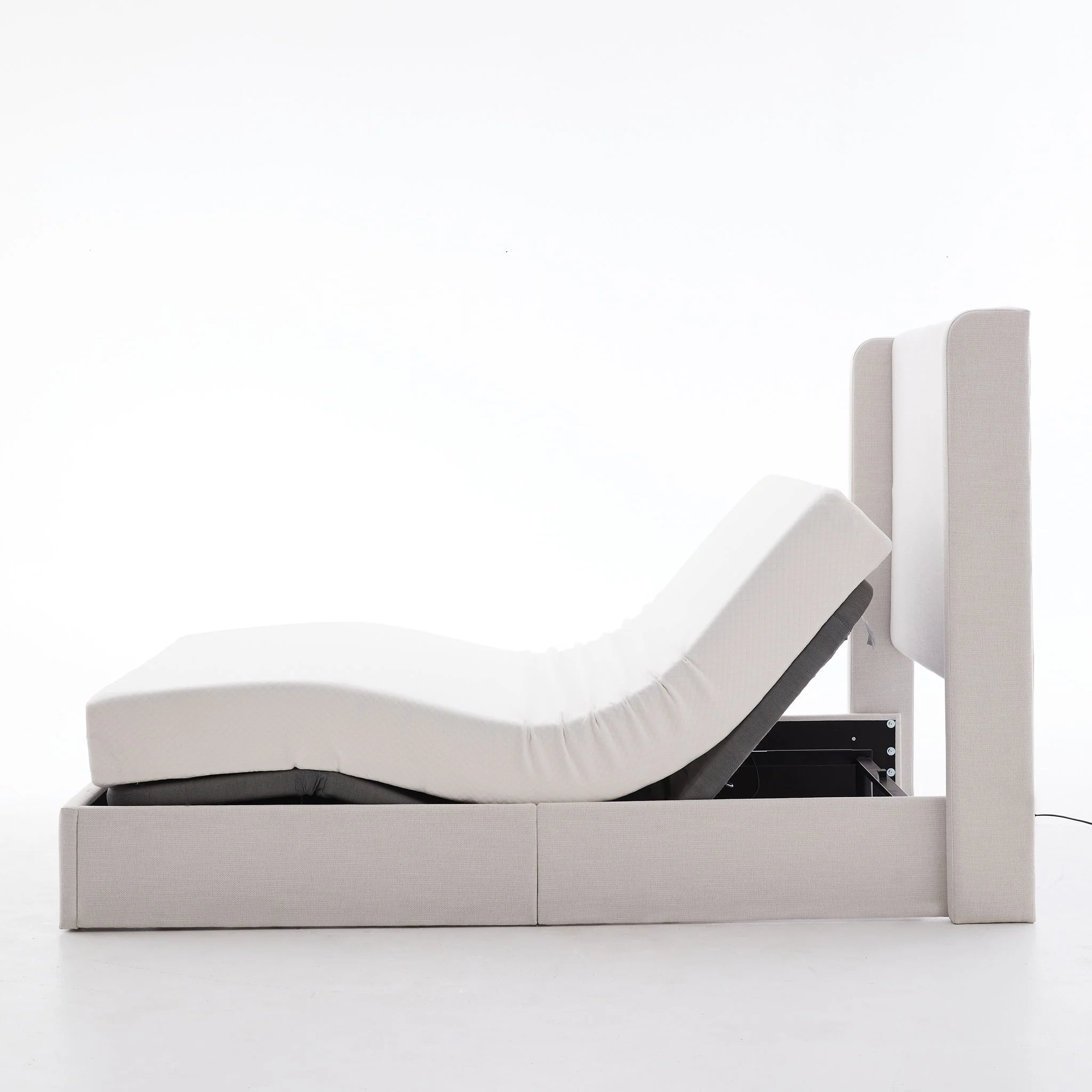 Caron - Queen Size Upholstered Wingback Bed With Adjustable Base Bundle Set - Ivory - Image 3