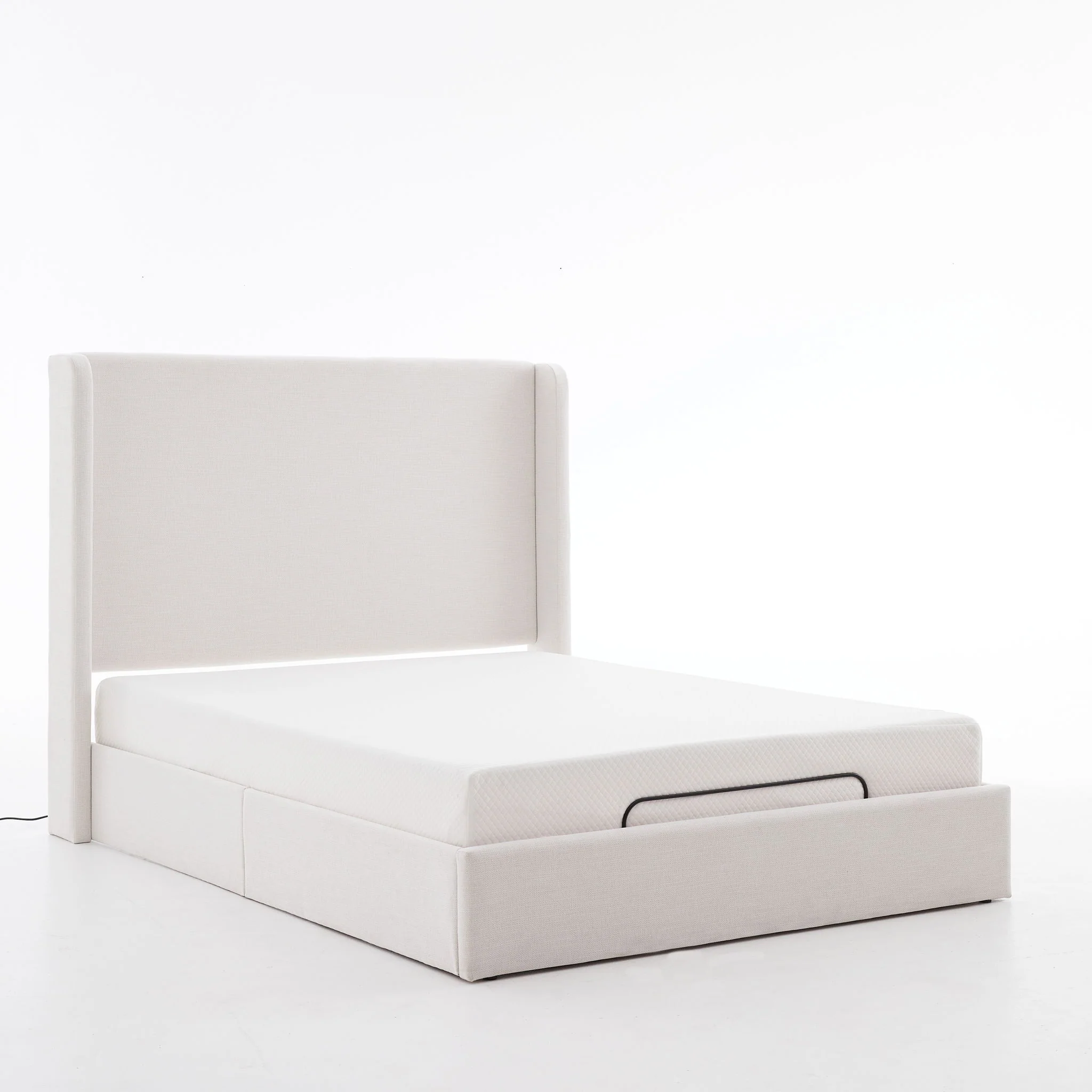 Caron - Queen Size Upholstered Wingback Bed With Adjustable Base Bundle Set - Ivory - Image 4