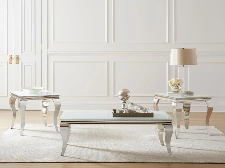 Carone Square Glass Top End Side Table White and Chrome - Image 3