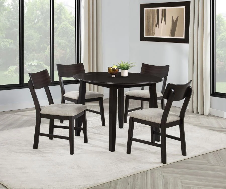 Catley - 5 Piece Round Drop Leaf Dining Table Set - Dark Coffee - Image 2