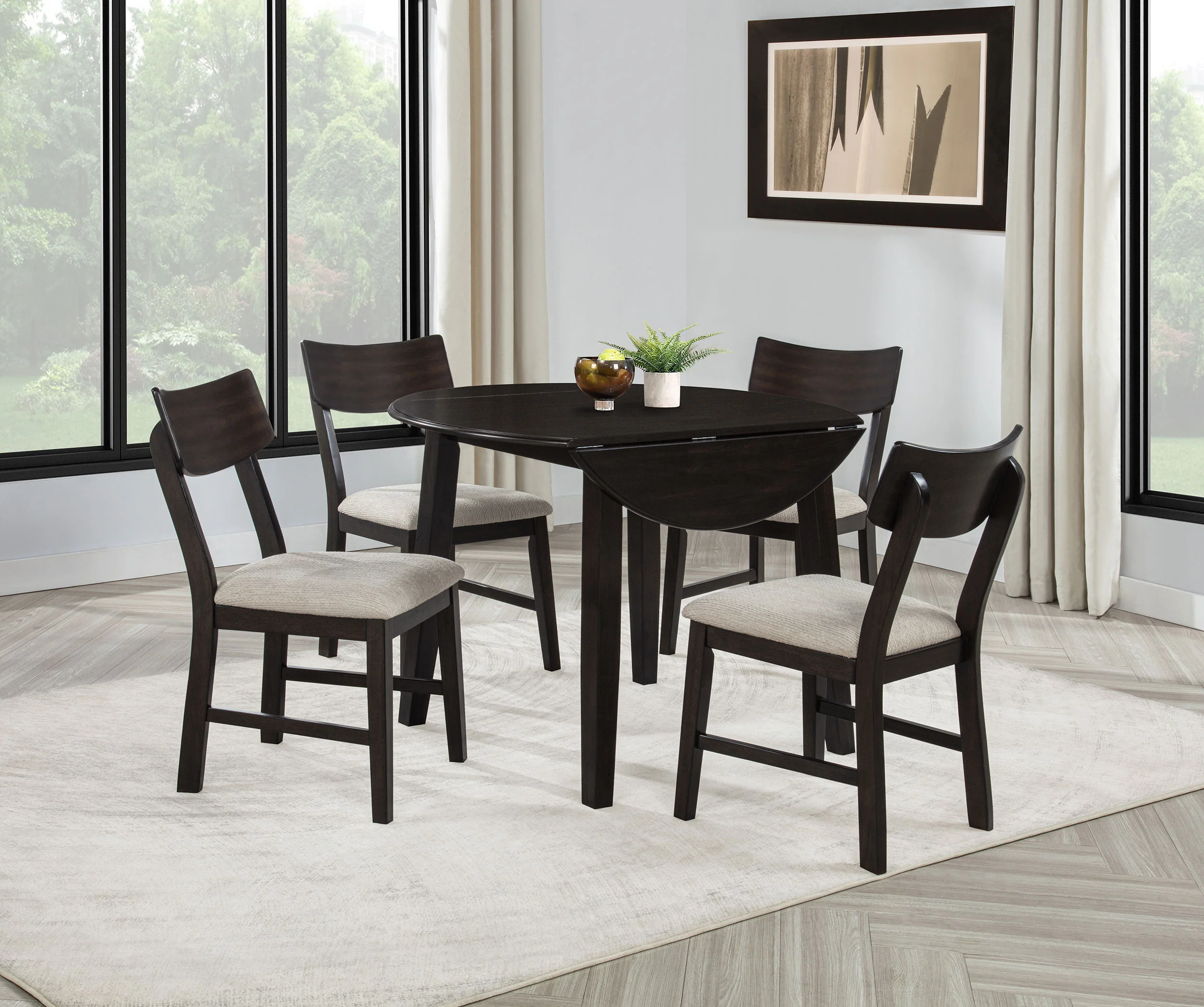 Catley - 5 Piece Round Drop Leaf Dining Table Set - Dark Coffee - Image 20