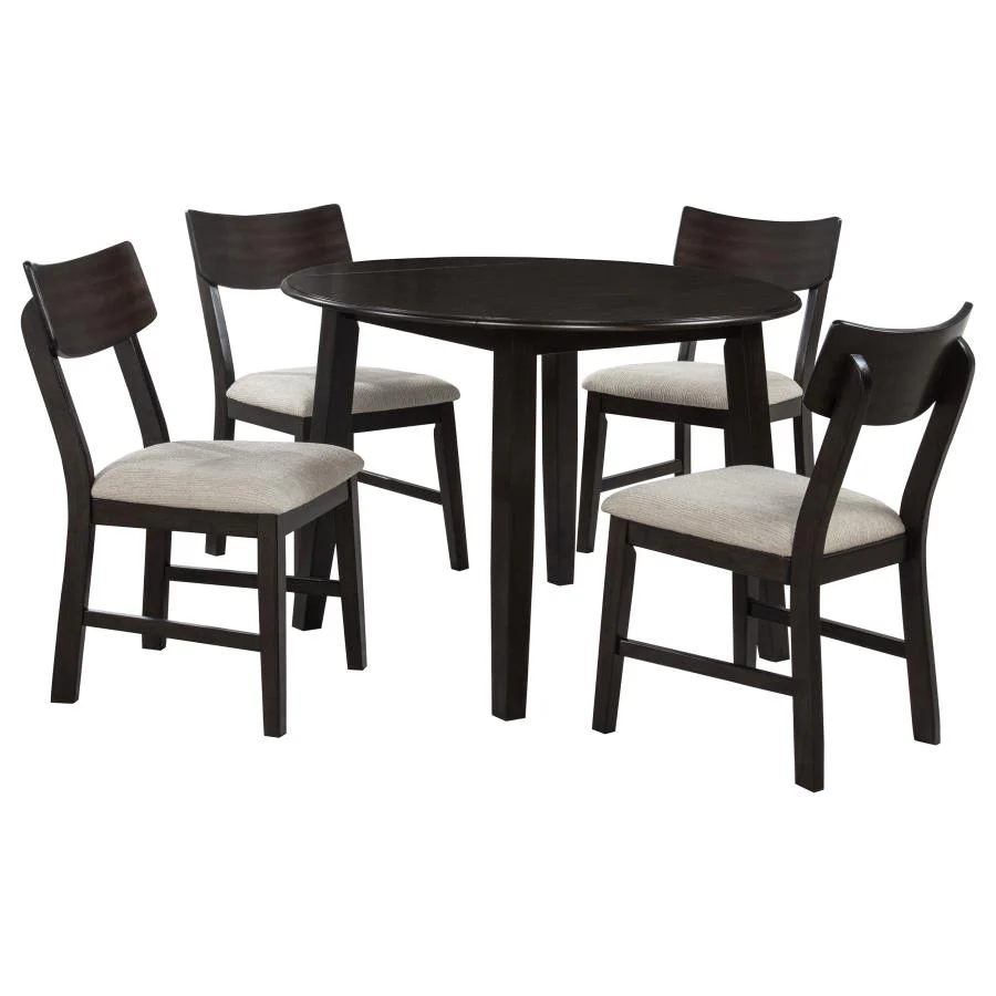 Catley - 5 Piece Round Drop Leaf Dining Table Set - Dark Coffee - Image 3
