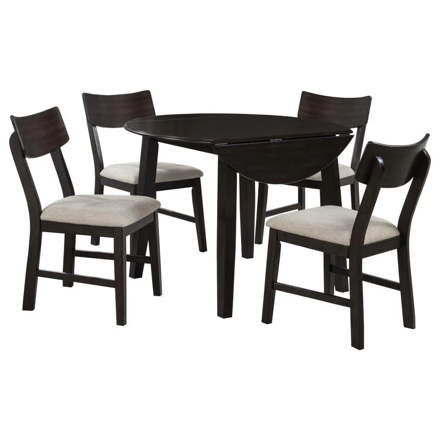 Catley - 5 Piece Round Drop Leaf Dining Table Set - Dark Coffee - Image 4